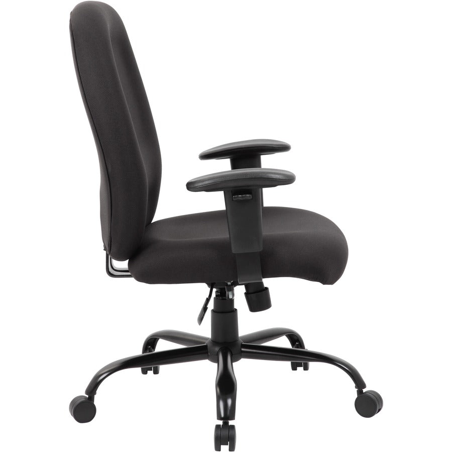 Boss Heavy Duty Task Chair- 400 lbs - Black Crepe Fabric Seat - Black Crepe Fabric Back - Black Frame - 5-star Base - Armrest - 1 Each