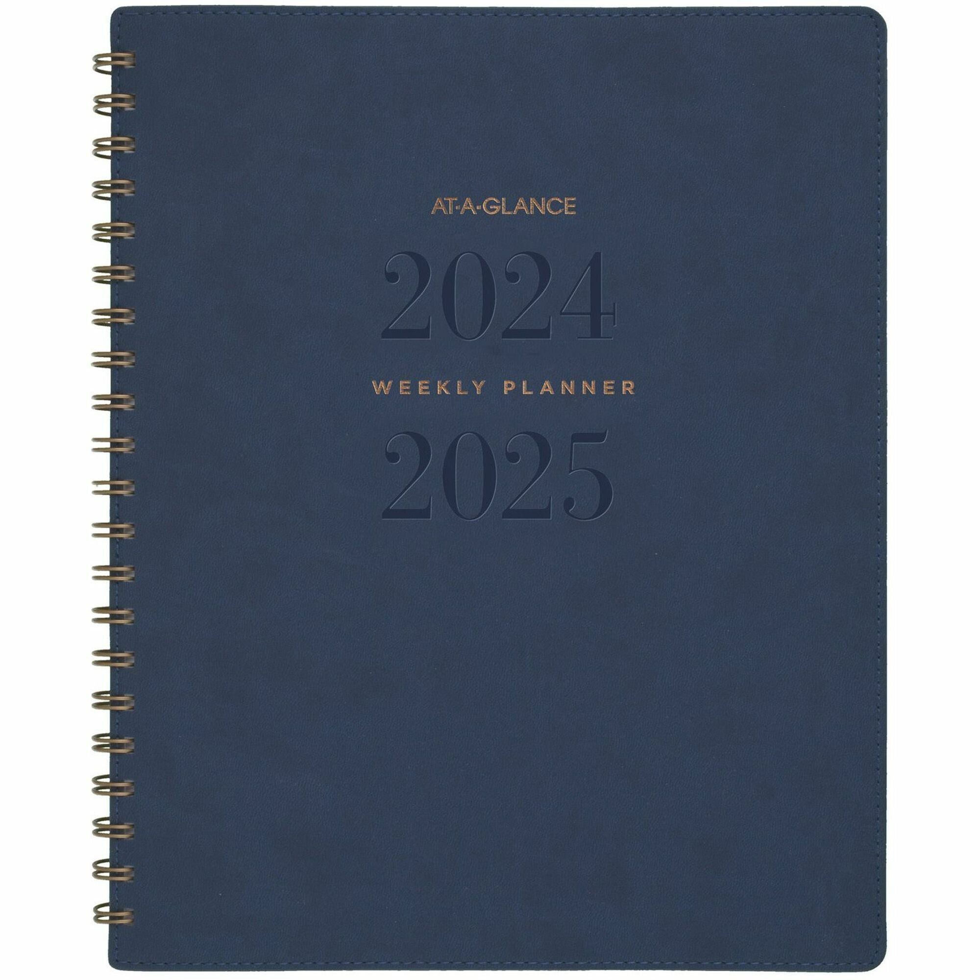 At-A-Glance Signature Collection Planner - Large Size - Julian Dates - Monthly, Weekly - 13 Month - July - July - 1 Week, 1 Month Double Page Layout - Navy, Navy Blue - 11" Height x 8.8" Width - Bleed Resistant Paper, Ruled Daily Block, Unruled Daily