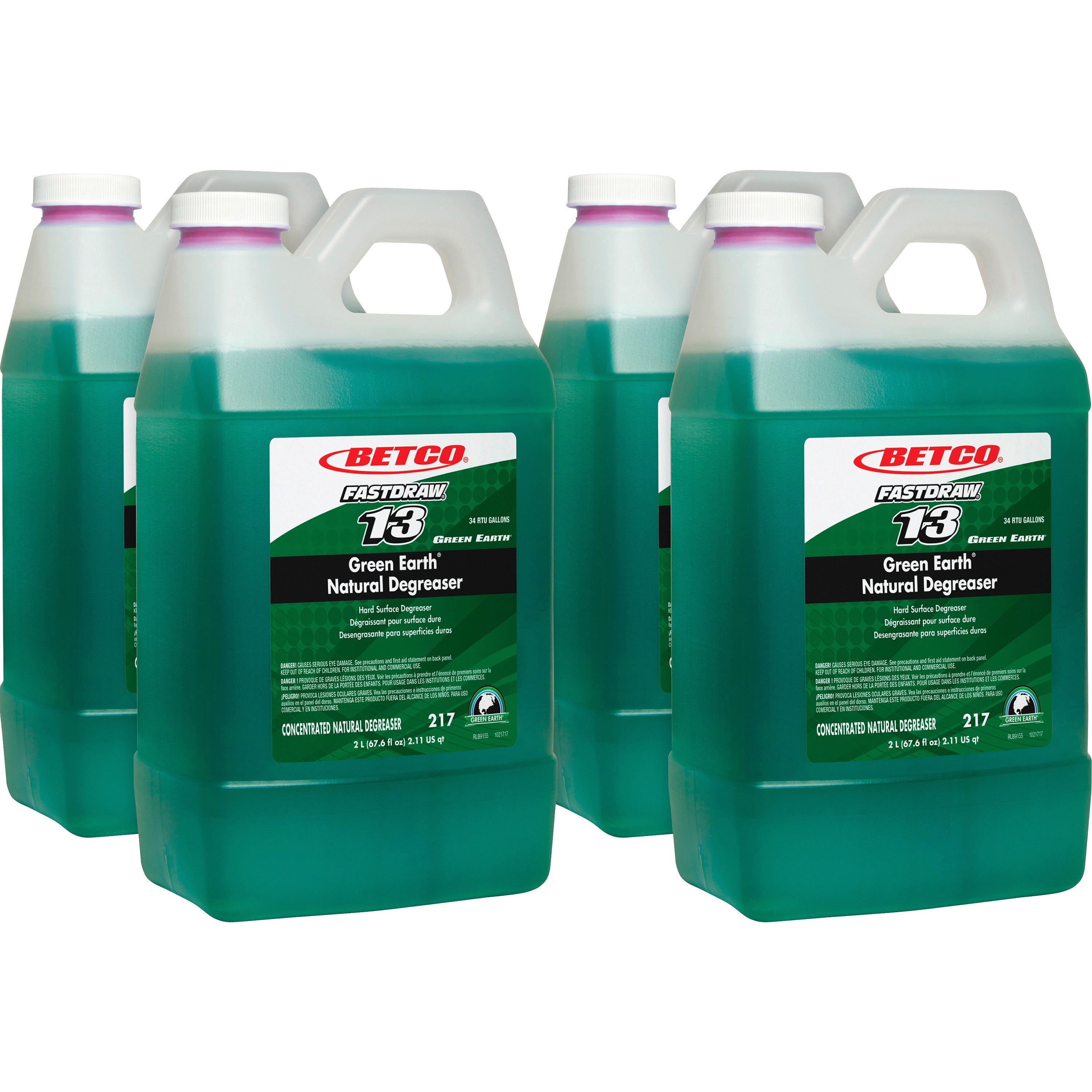 Betco Green Earth Natural Degreaser - FASTDRAW 13 - Concentrate - 67.6 fl oz (2.1 quart) - 4 / Carton - Bio-based, Phosphate-free, Spill Proof - Dark Green - 1