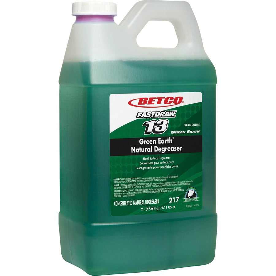 Betco Green Earth Natural Degreaser - FASTDRAW 13 - Concentrate - 67.6 fl oz (2.1 quart) - 4 / Carton - Bio-based, Phosphate-free, Spill Proof - Dark Green - 2