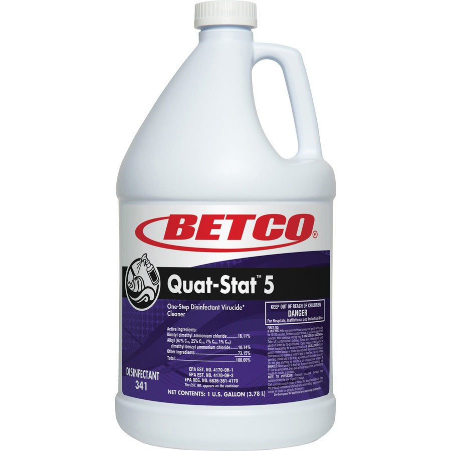 Betco Quat-Stat 5 Disinfectant Gallon - Concentrate - 128 fl oz (4 quart) - Lavender Scent - 4 / Carton - Deodorize - Purple - 2