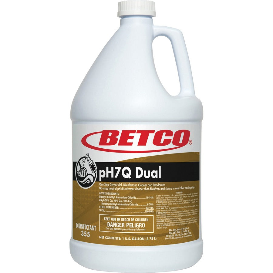 Betco pH7Q Dual Neutral Disinfectant Cleaner - Concentrate - 128 fl oz (4 quart) - Pleasant Lemon Scent - 4 / Carton - Deodorize, pH Neutral - Light Amber - 2