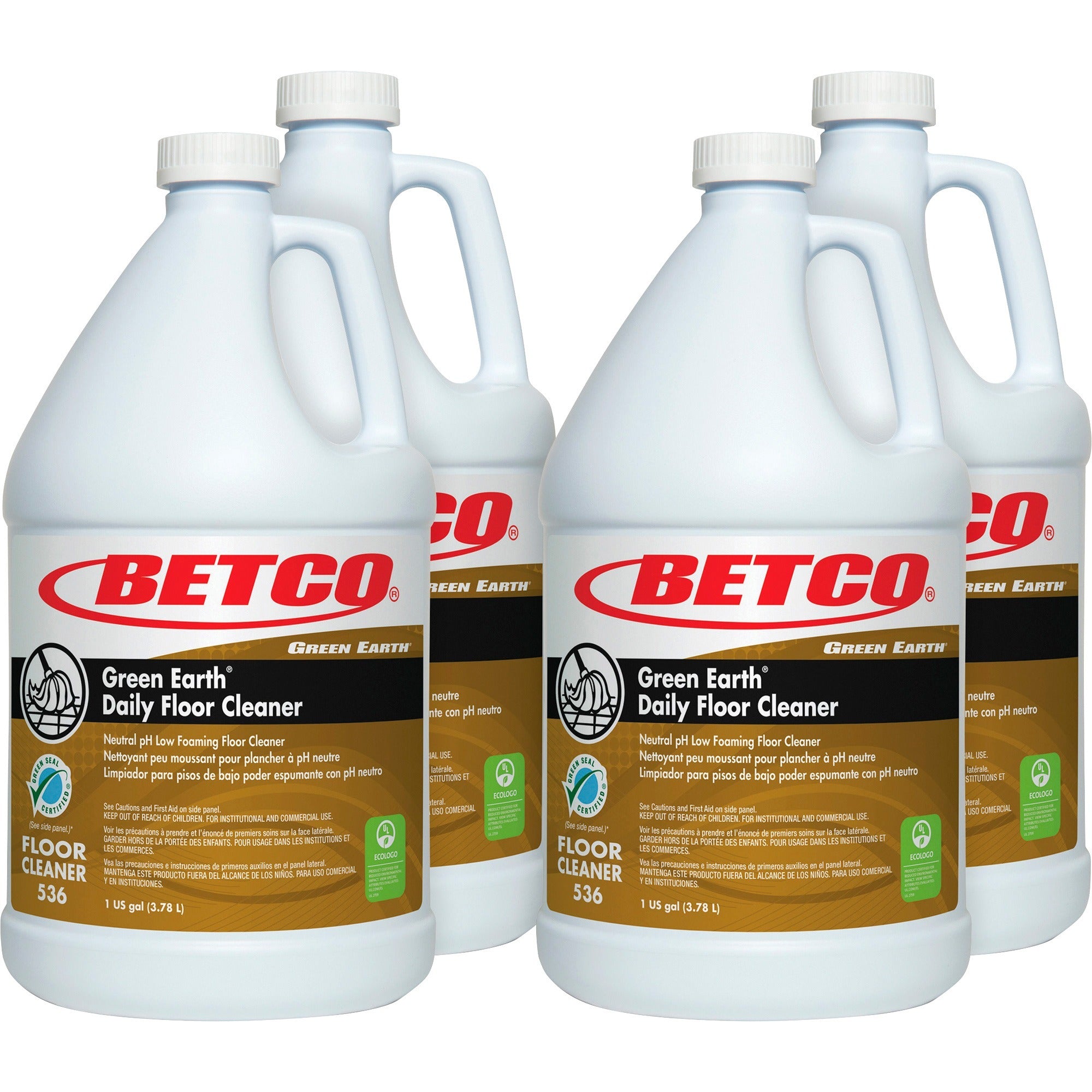 Green Earth Daily Floor Cleaner - Concentrate - 128 fl oz (4 quart) - 4 / Carton - pH Neutral, Fragrance-free, Deodorize, Pleasant Scent - Yellow