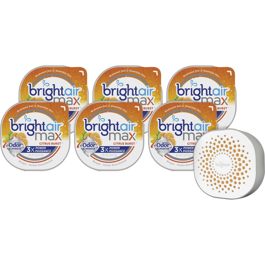 Bright Air Max Scented Gel Odor Eliminator - Gel - 8 oz - Citrus - 6 / Carton - Odor Neutralizer, Phthalate-free, Paraben-free, BHT Free, Bio-based, Formaldehyde-free, NPE-free