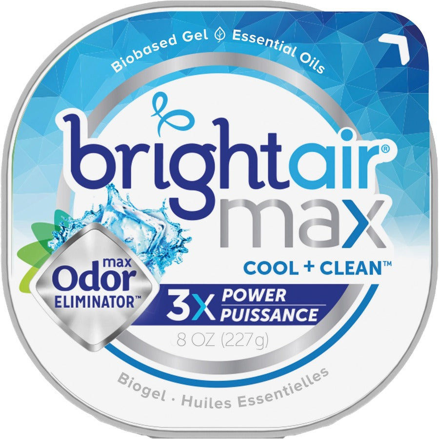 Bright Air Max Scented Gel Odor Eliminator - Gel - 8 oz - Cool Clean - 6 / Carton - Odor Neutralizer, Phthalate-free, Paraben-free, BHT Free, Bio-based, Formaldehyde-free, NPE-free