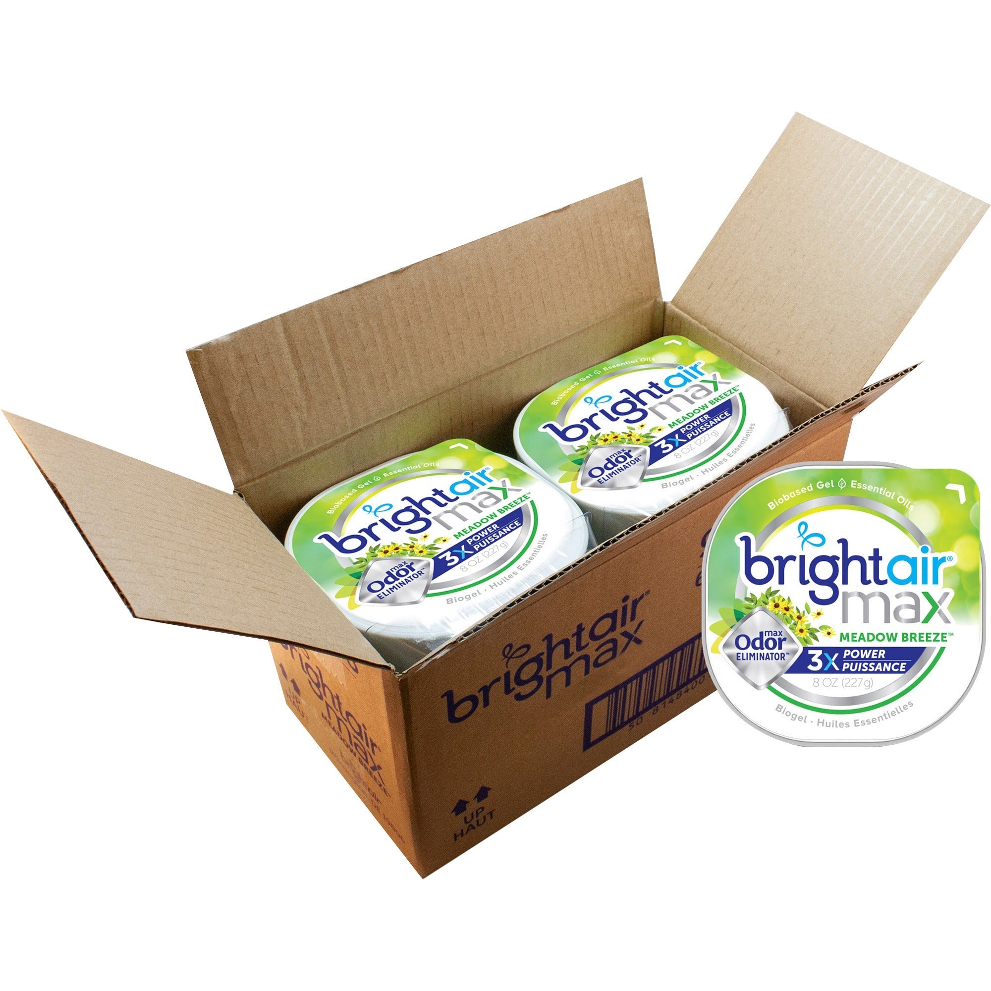 Bright Air Max Scented Gel Odor Eliminator - Gel - 8 oz - Meadow Breeze - 6 / Carton - Odor Neutralizer, Phthalate-free, Paraben-free, BHT Free, Bio-based, Formaldehyde-free, NPE-free - 1