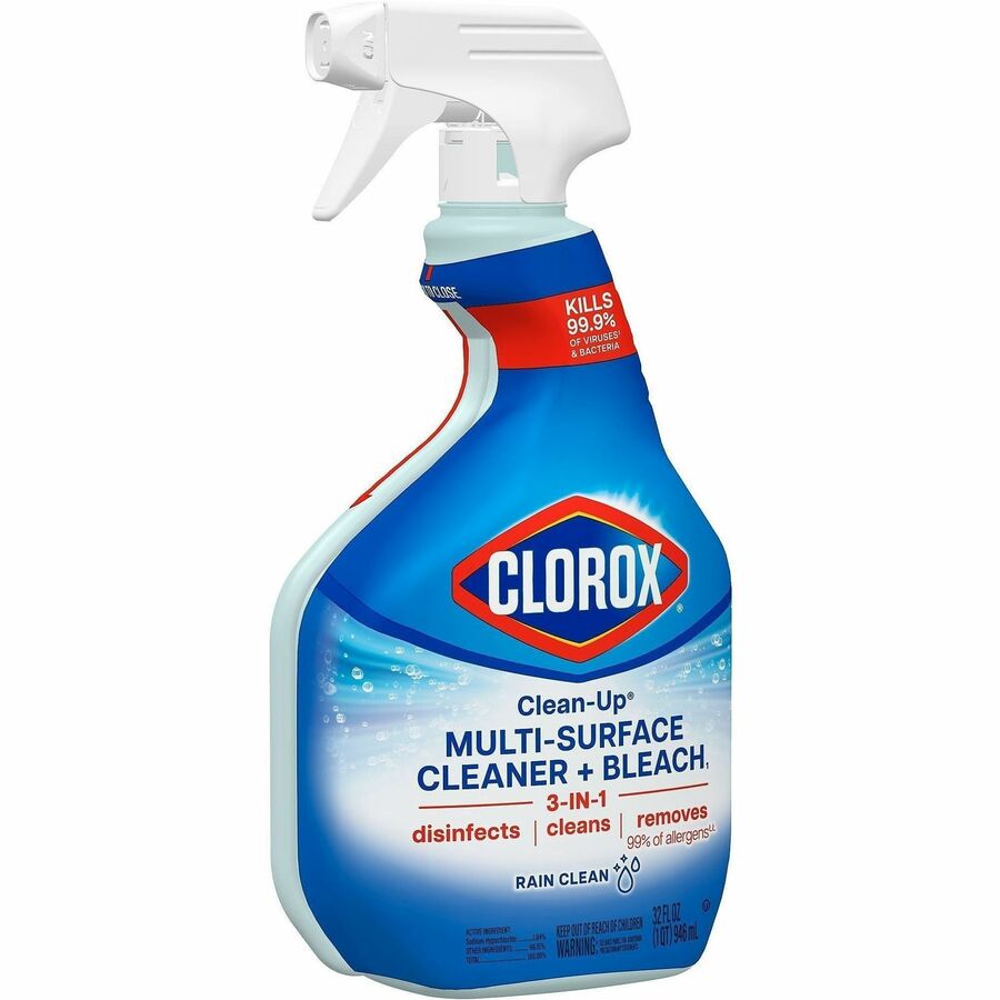 Clorox Clean-Up All Purpose Cleaner with Bleach - For Multipurpose - 32 fl oz (1 quart) - Rain Clean Scent - 9 / Carton - Deodorize, Disinfectant, Easy to Use - Multi