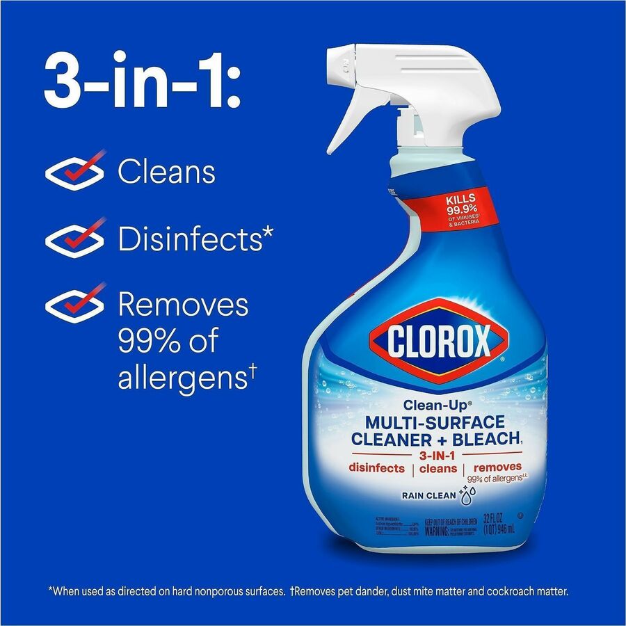 Clorox Clean-Up All Purpose Cleaner with Bleach - For Multipurpose - 32 fl oz (1 quart) - Rain Clean Scent - 9 / Carton - Deodorize, Disinfectant, Easy to Use - Multi