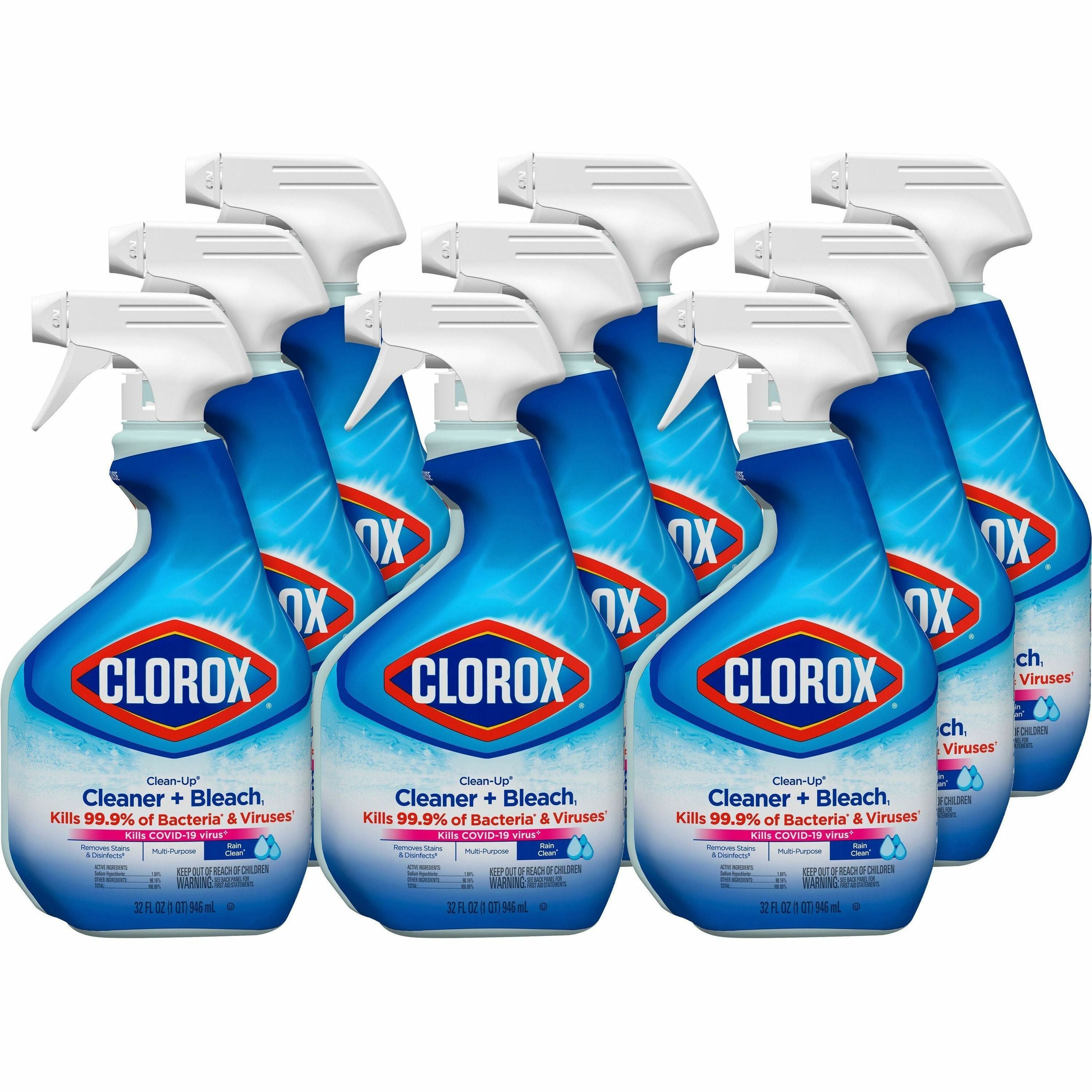 Clorox Clean-Up All Purpose Cleaner with Bleach - For Multipurpose - 32 fl oz (1 quart) - Rain Clean Scent - 9 / Carton - Deodorize, Disinfectant, Easy to Use - Multi - 1