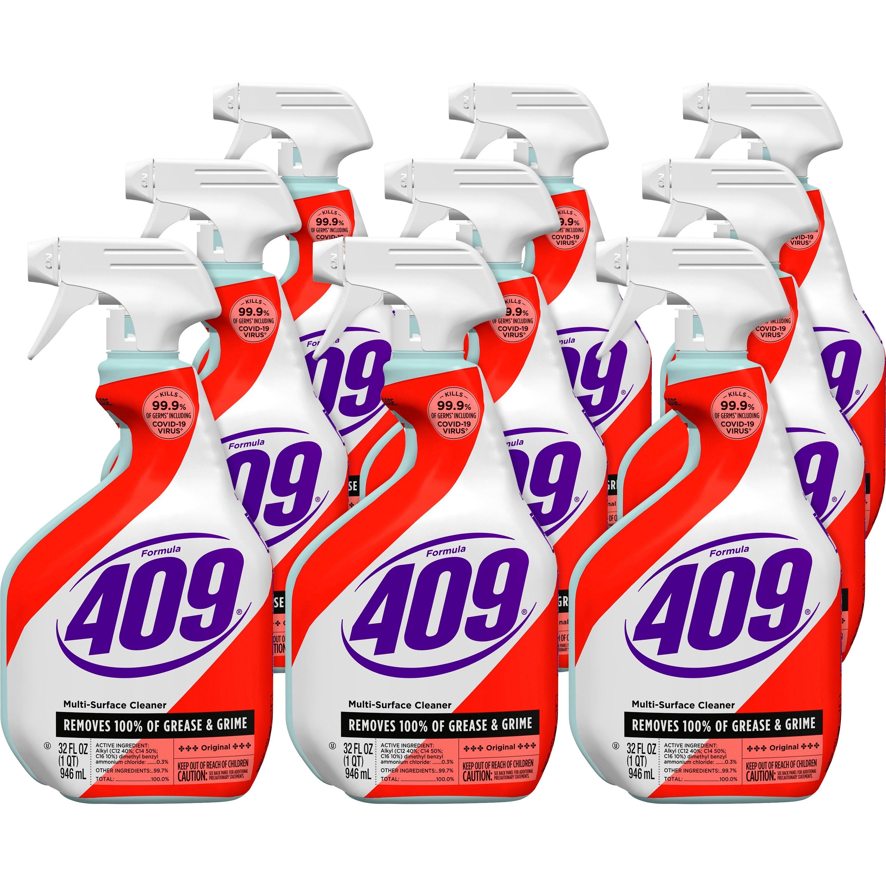 Formula 409 Multi-Surface Cleaner - 32 fl oz (1 quart) - Original Scent - 9 / Carton - Anti-bacterial, Deodorize, Disinfectant - White, Red - 1