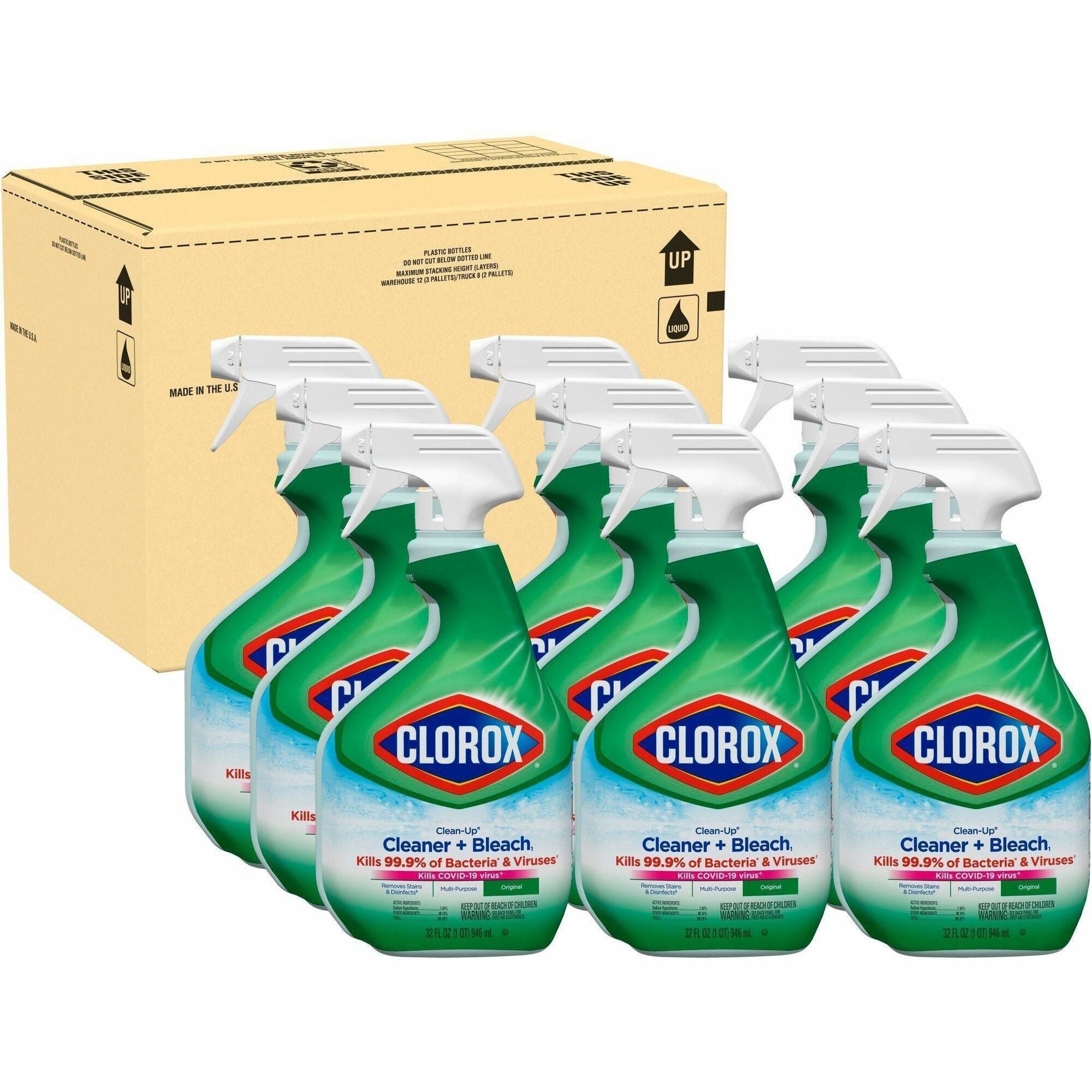 Clorox Clean-Up All Purpose Cleaner with Bleach - For Multi Surface - 32 fl oz (1 quart) - Original Scent - 9 / Carton - Deodorize, Disinfectant, Easy to Use - Multi - 1