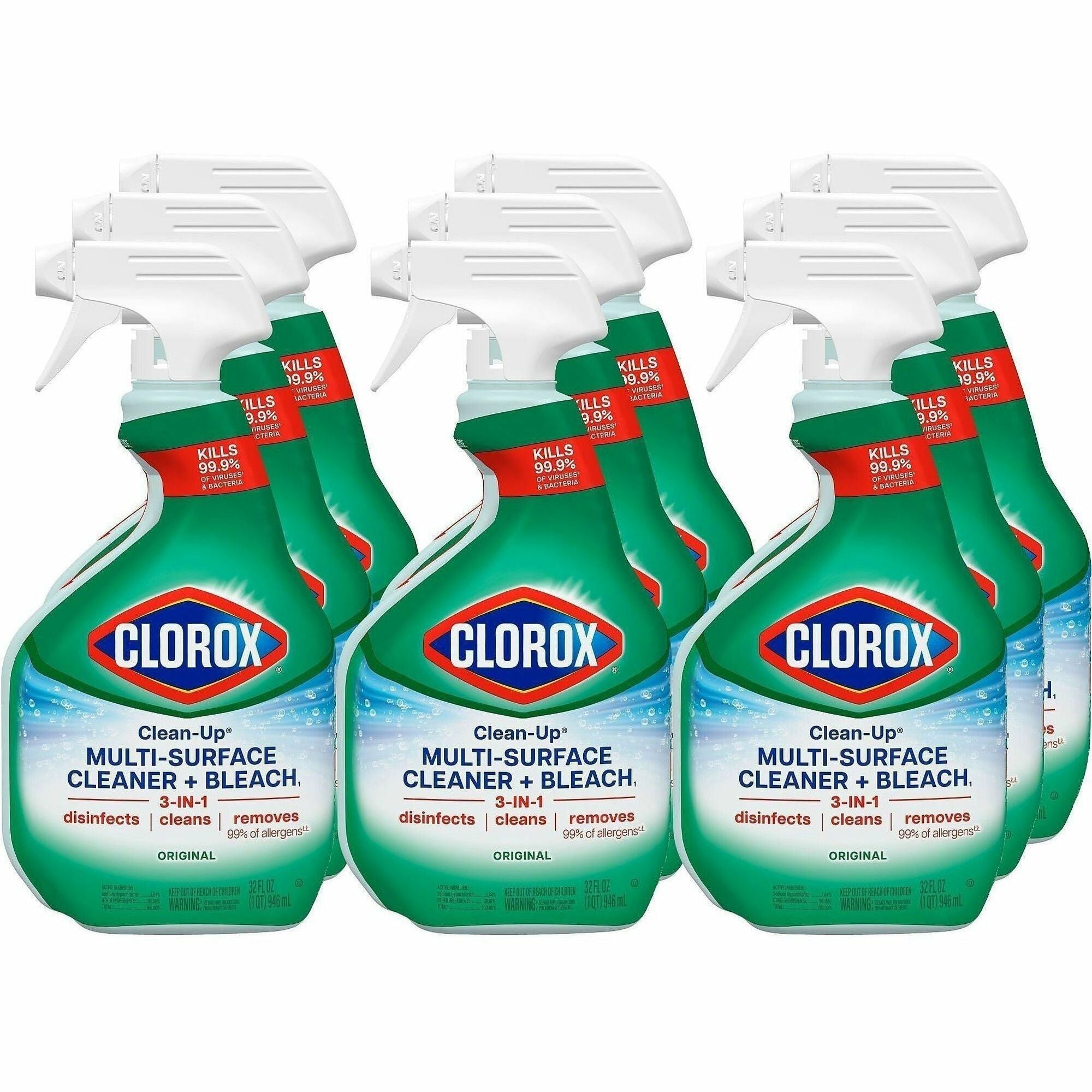 Clorox Clean-Up All Purpose Cleaner with Bleach - For Multi Surface - 32 fl oz (1 quart) - Original Scent - 9 / Carton - Deodorize, Disinfectant, Easy to Use - Multi