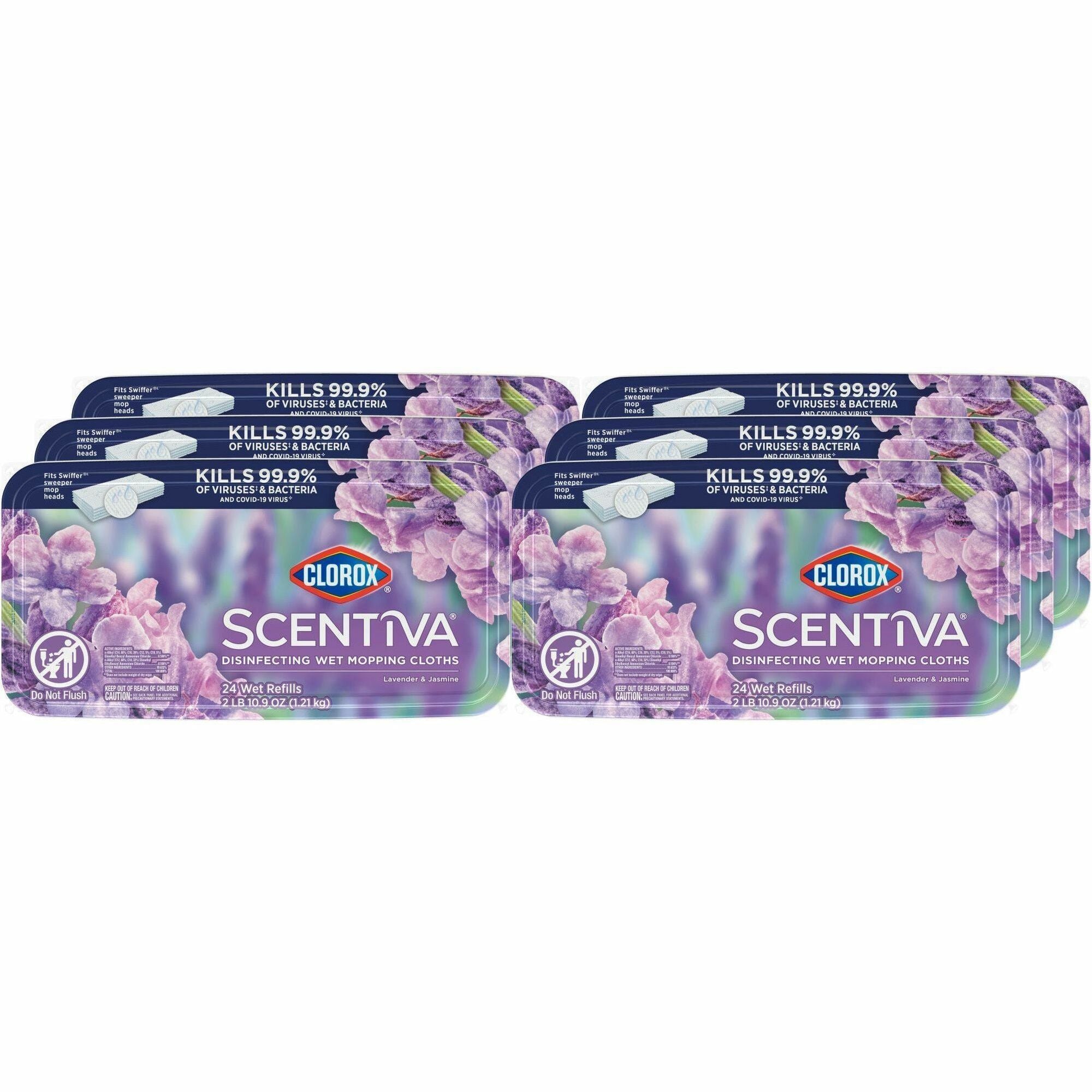 Clorox Scentiva Disinfecting Wet Mopping Cloth Refills - 5.9" Width x 11.4" Length - 24 Per Pack - 6 / Carton