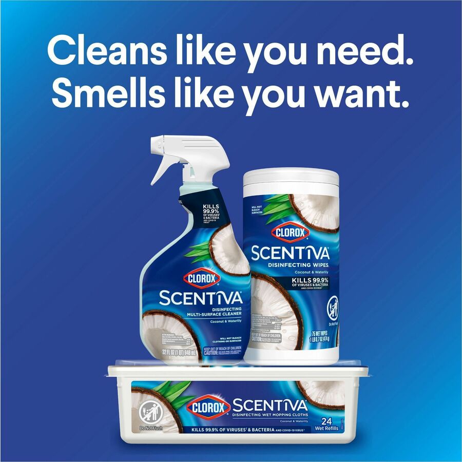 Clorox Scentiva Disinfecting Wet Mopping Cloth Refills - 5.9" Width x 11.4" Length - 24 Per Pack - 6 / Carton