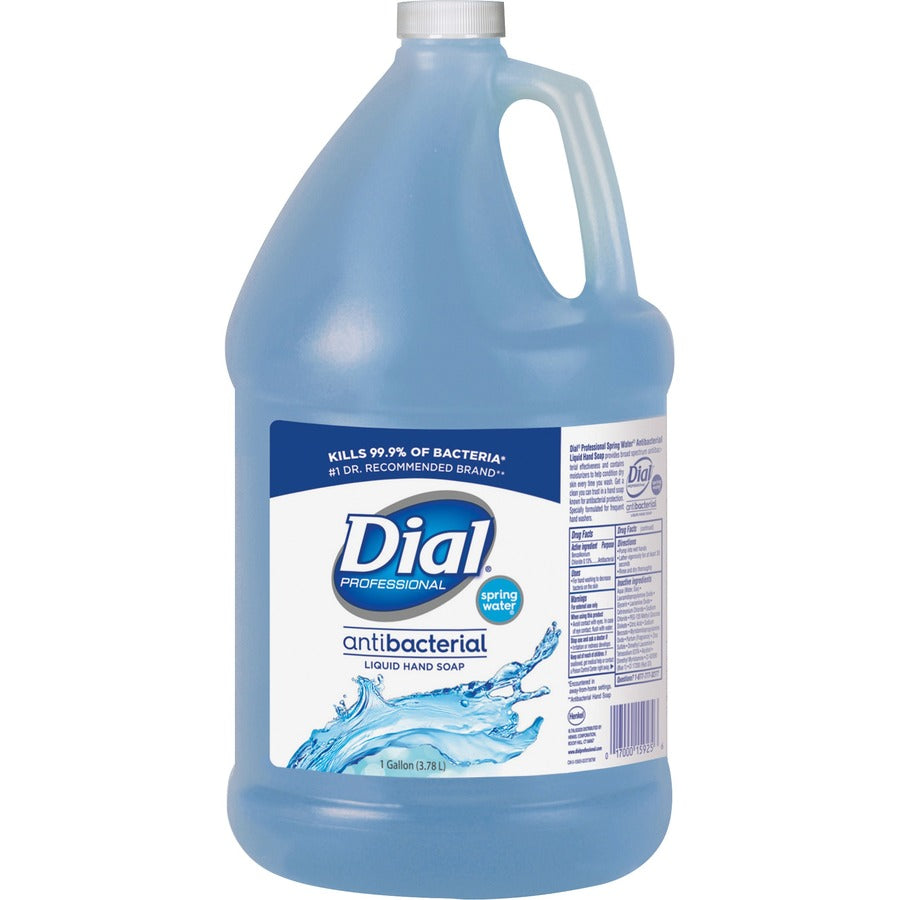 Dial Spring Water Scent Liquid Hand Soap - Spring Water ScentFor - 1 gal (3.8 L) - Kill Germs - Hand - Moisturizing - Blue - 4 / Carton