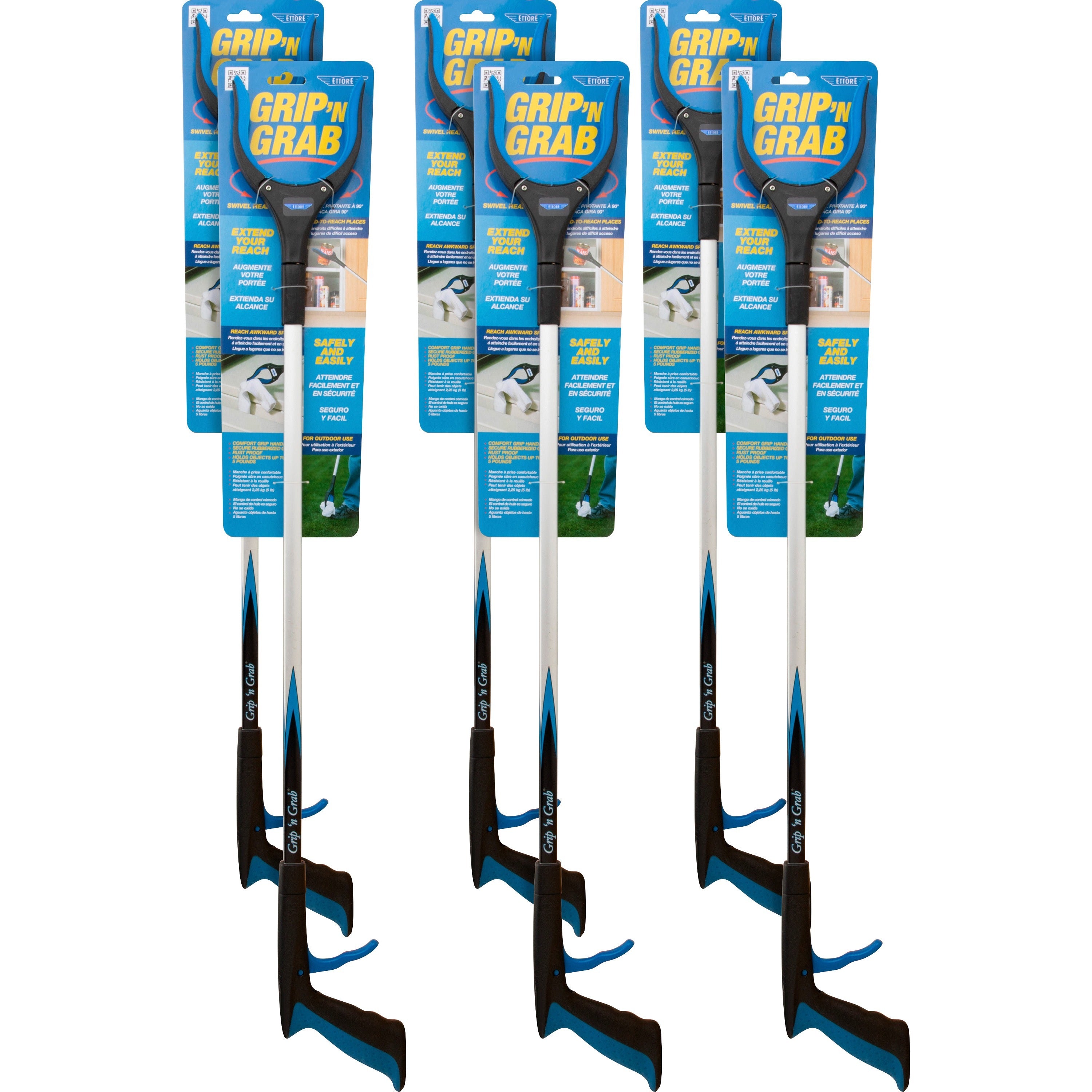 ettore-grip-n-grab-multipurpose-pickup-tool-32-reach-lightweight-rust-proof-articulating-head-comfortable-handle-aluminum-plastic-rubber-blue-6-carton_eto49036ct - 1