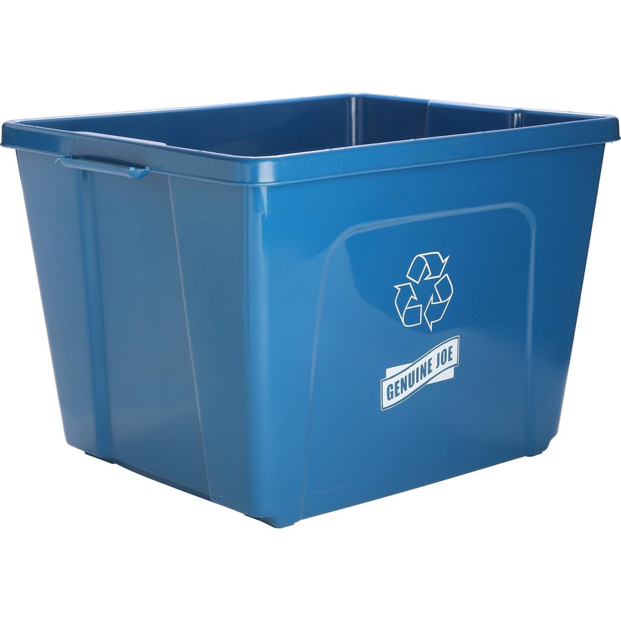 Genuine Joe 14-Gallon Recycling Bin - 14 gal Capacity - Rectangular - Durable, Lightweight - 14.5" Height x 19.5" Width x 15.4" Depth - Plastic - Blue - 12 / Carton