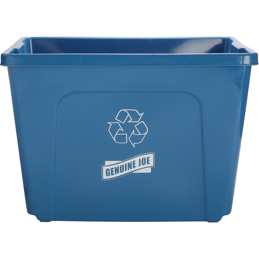 Genuine Joe 14-Gallon Recycling Bin - 14 gal Capacity - Rectangular - Durable, Lightweight - 14.5" Height x 19.5" Width x 15.4" Depth - Plastic - Blue - 12 / Carton