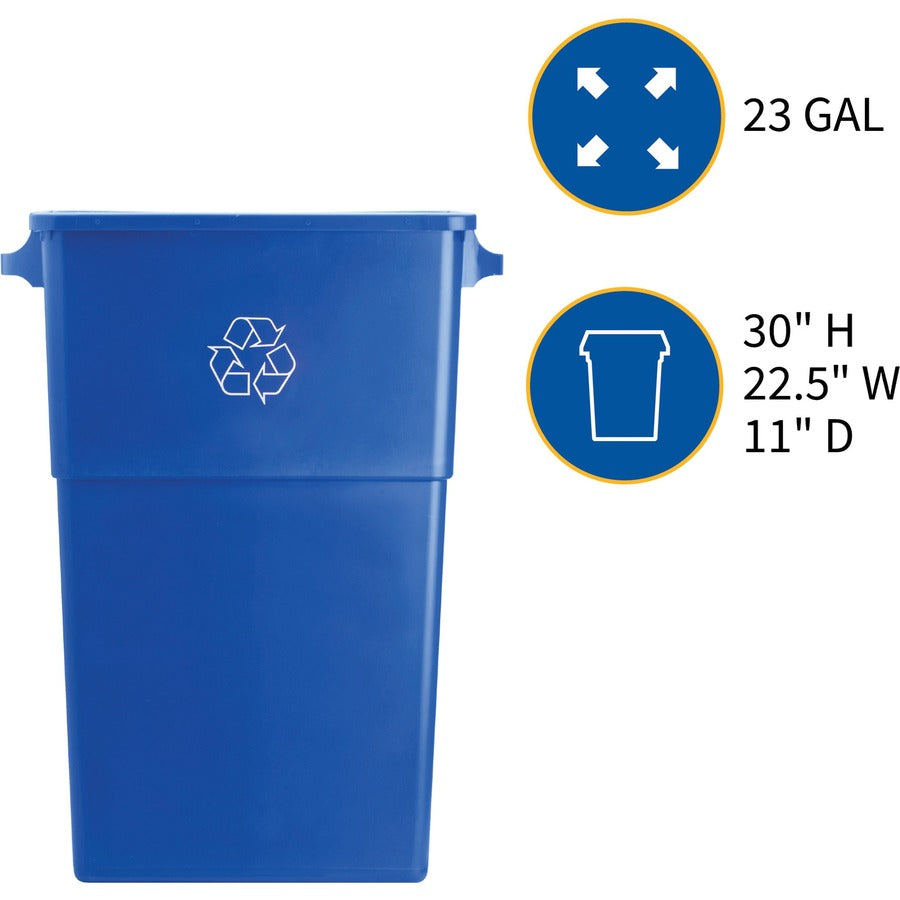 Genuine Joe 23 Gallon Recycling Container - 23 gal Capacity - Rectangular - 30" Height x 22.5" Width x 11" Depth - Blue, White - 4 / Carton