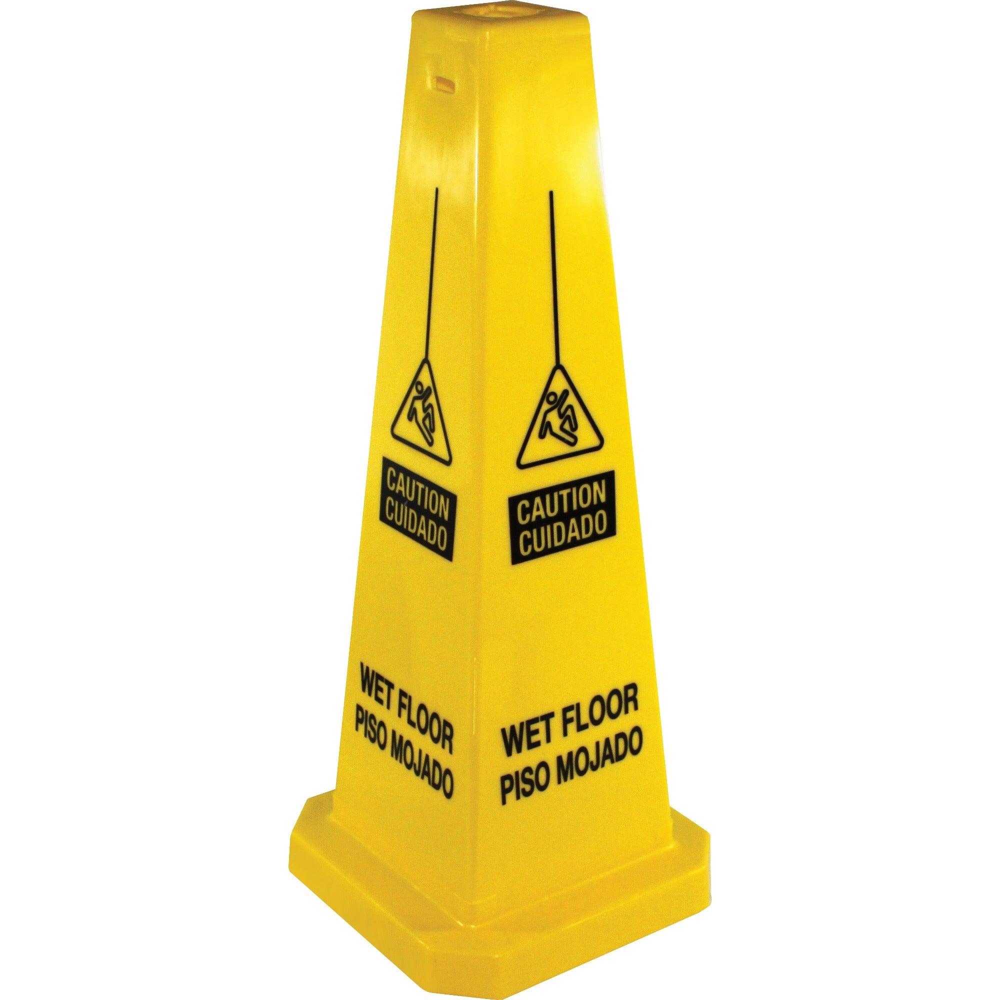 genuine-joe-bright-4-sided-caution-safety-cone-5-carton-english-spanish-10-width-x-24-height-x-10-depth-cone-shape-stackable-industrial-polypropylene-yellow_gjo58880ct - 2