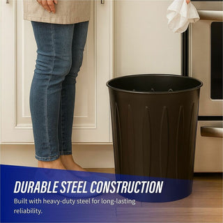 Genuine Joe 6-gallon Fire-safe Trash Can - 6 gal Capacity - Fire-Safe, Sturdy - 14" Height x 13" Diameter - Metal, Steel - Black - 6 / Carton
