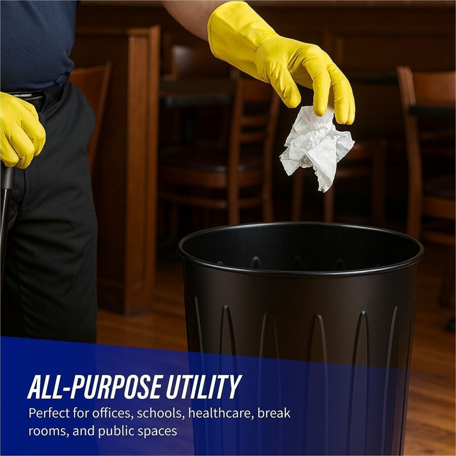 Genuine Joe 6-gallon Fire-safe Trash Can - 6 gal Capacity - Fire-Safe, Sturdy - 14" Height x 13" Diameter - Metal, Steel - Black - 6 / Carton