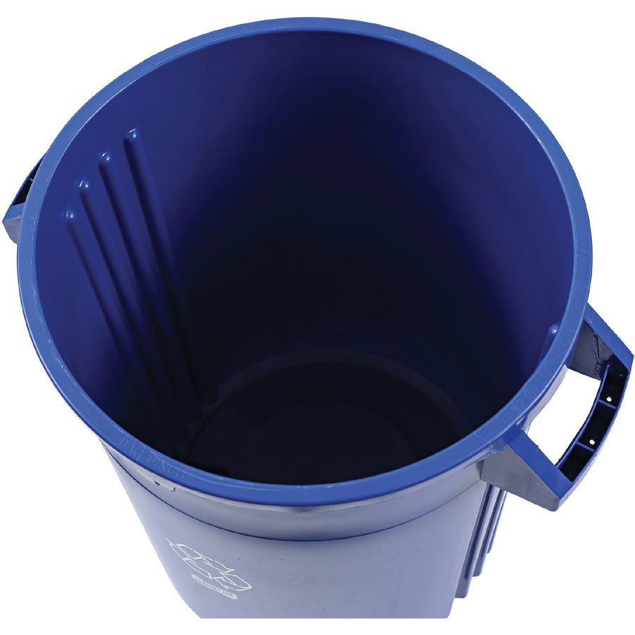 Genuine Joe Heavy-Duty Trash Container - 32 gal Capacity - Side Handle, Venting Channel - Plastic - Blue - 6 / Carton