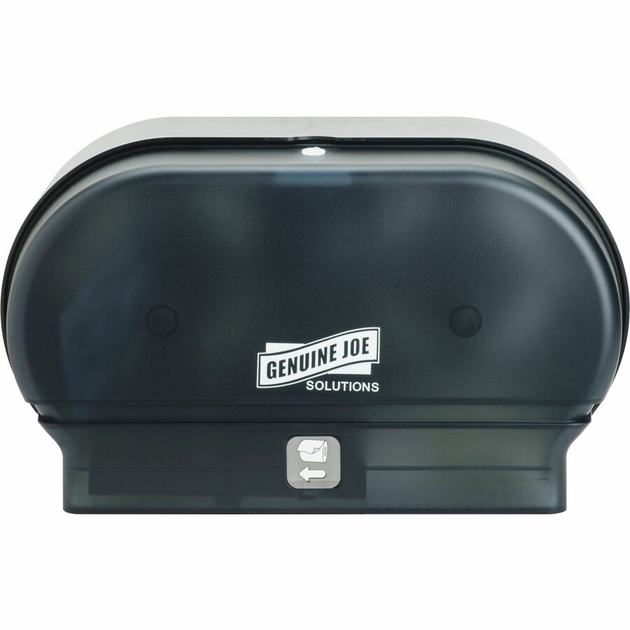 Genuine Joe Solutions Standard Bath Tissue Roll Dispenser - Manual - Roll - 2000 x Sheet, 2 x Roll - Black - Sliding Door - 6 / Carton