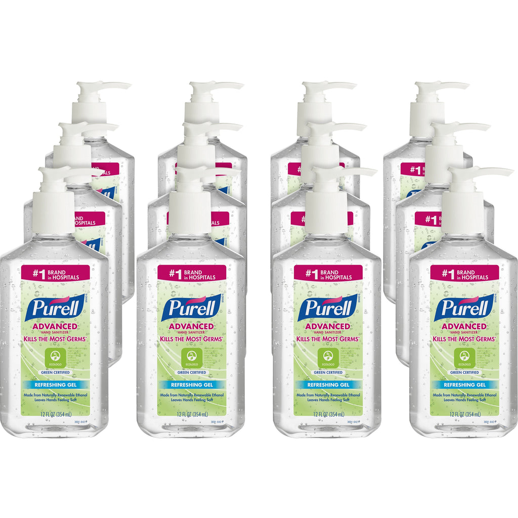 PURELL Hand Sanitizer Gel - Fragrance-free Scent - 12 fl oz (354.9 mL) - Pump Bottle Dispenser - Kill Germs - Clear - 12 / Carton