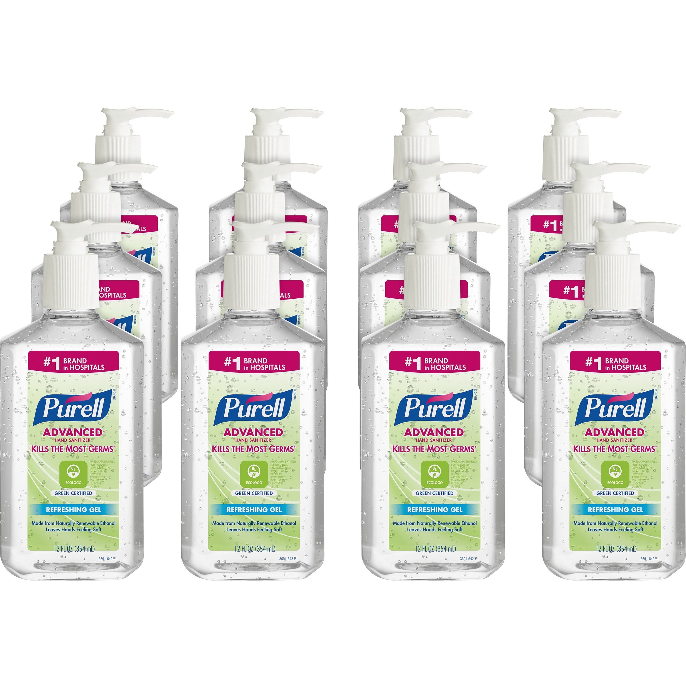 PURELL Hand Sanitizer Gel - Fragrance-free Scent - 12 fl oz (354.9 mL) - Pump Bottle Dispenser - Kill Germs - Clear - 12 / Carton