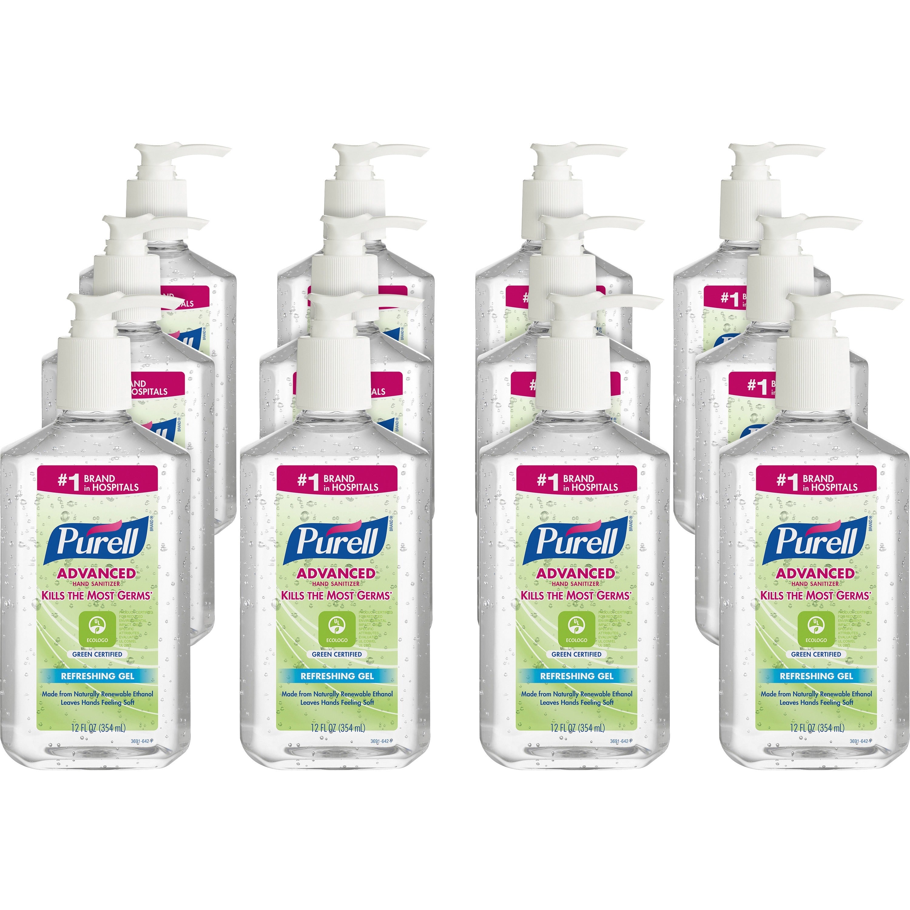 PURELL Hand Sanitizer Gel - Fragrance-free Scent - 12 fl oz (354.9 mL) - Pump Bottle Dispenser - Kill Germs - Clear - 12 / Carton