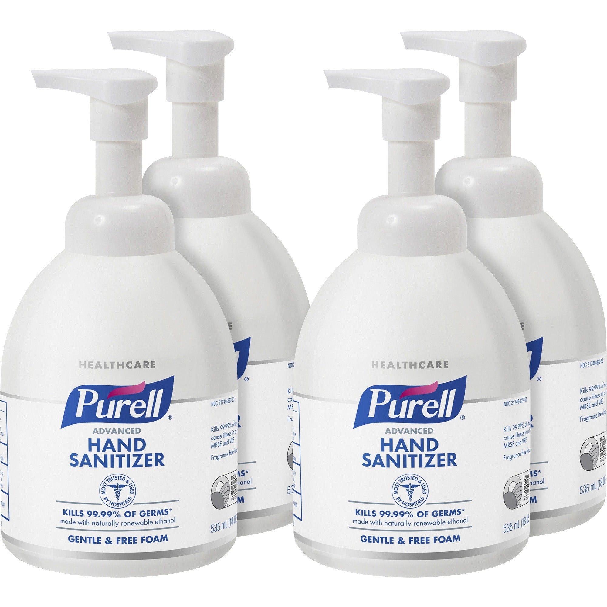 Advanced Green Certified Instant Hand Sanitizer Foam, 535 ml Bottle, Unscented, 4/Carton