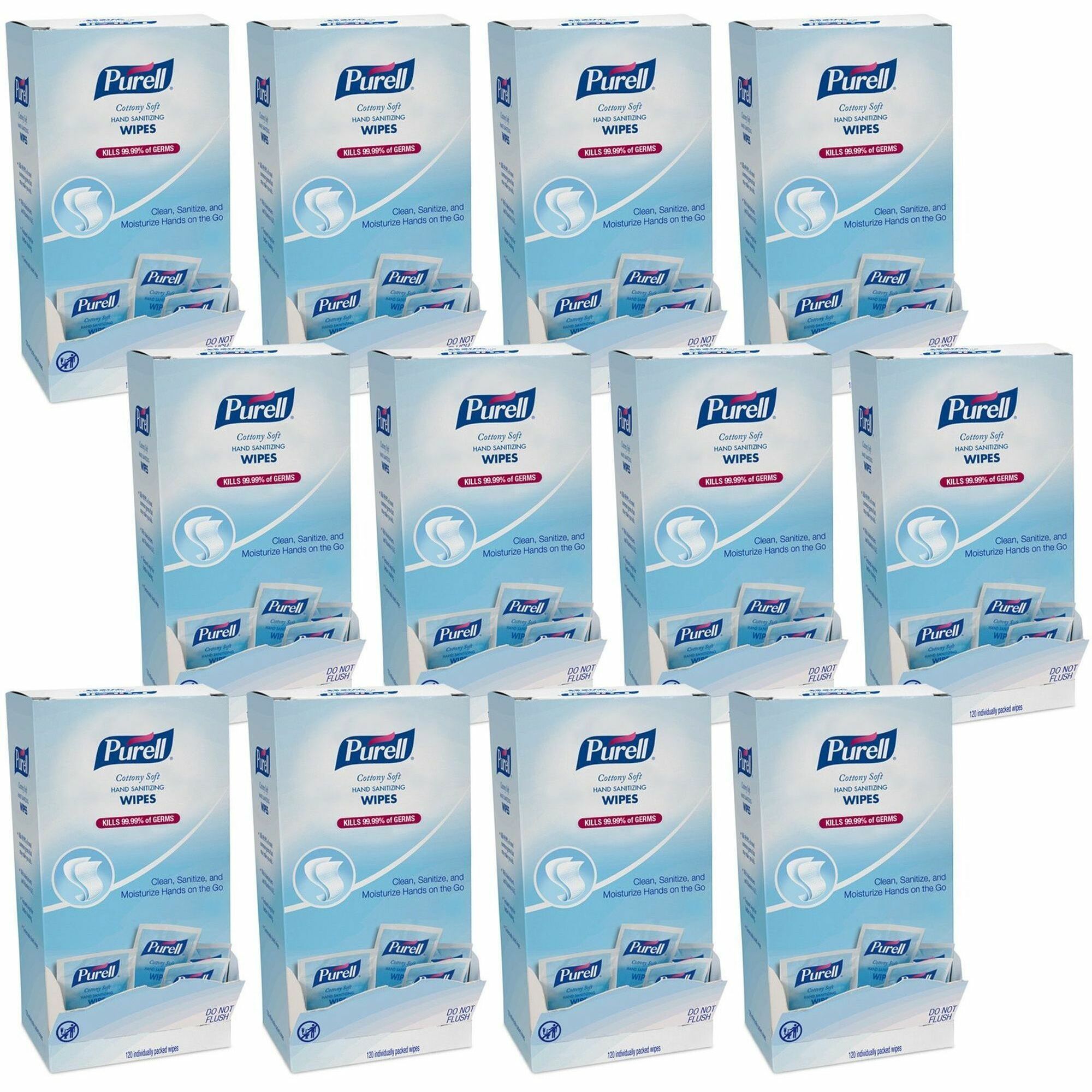 PURELL Cottony Soft Sanitizing Wipes - 5" x 7" - White - Soft, Moist, Textured, Individually Wrapped - For Hand - 120 Per Box - 12 / Carton - 