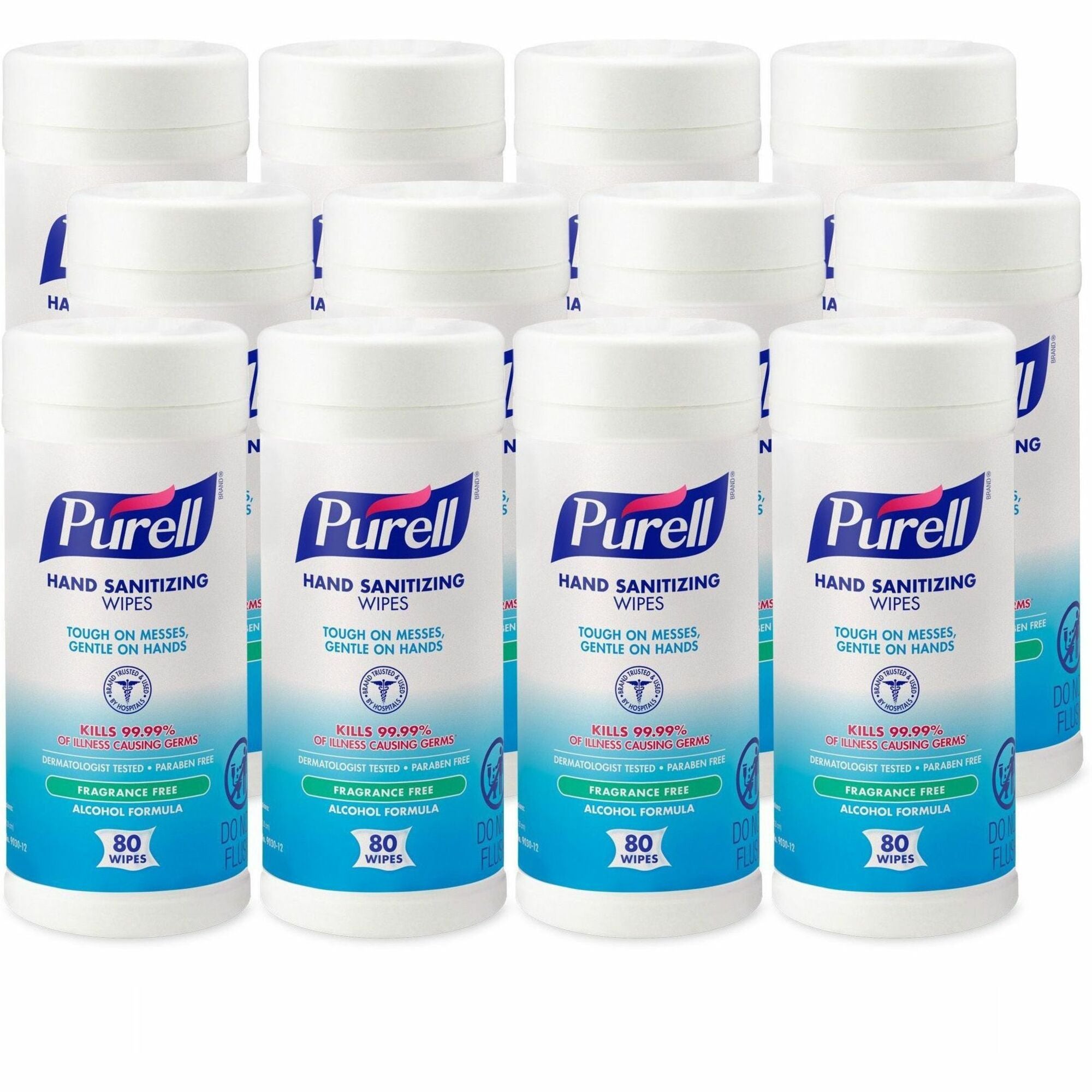 PURELL Alcohol Hand Sanitizing Wipes - White - Pre-moistened, Durable, Lint-free, Textured, Fragrance-free, Dye-free, Non-sticky, Residue-free - For Hand - 80 Per Canister - 12 / Carton