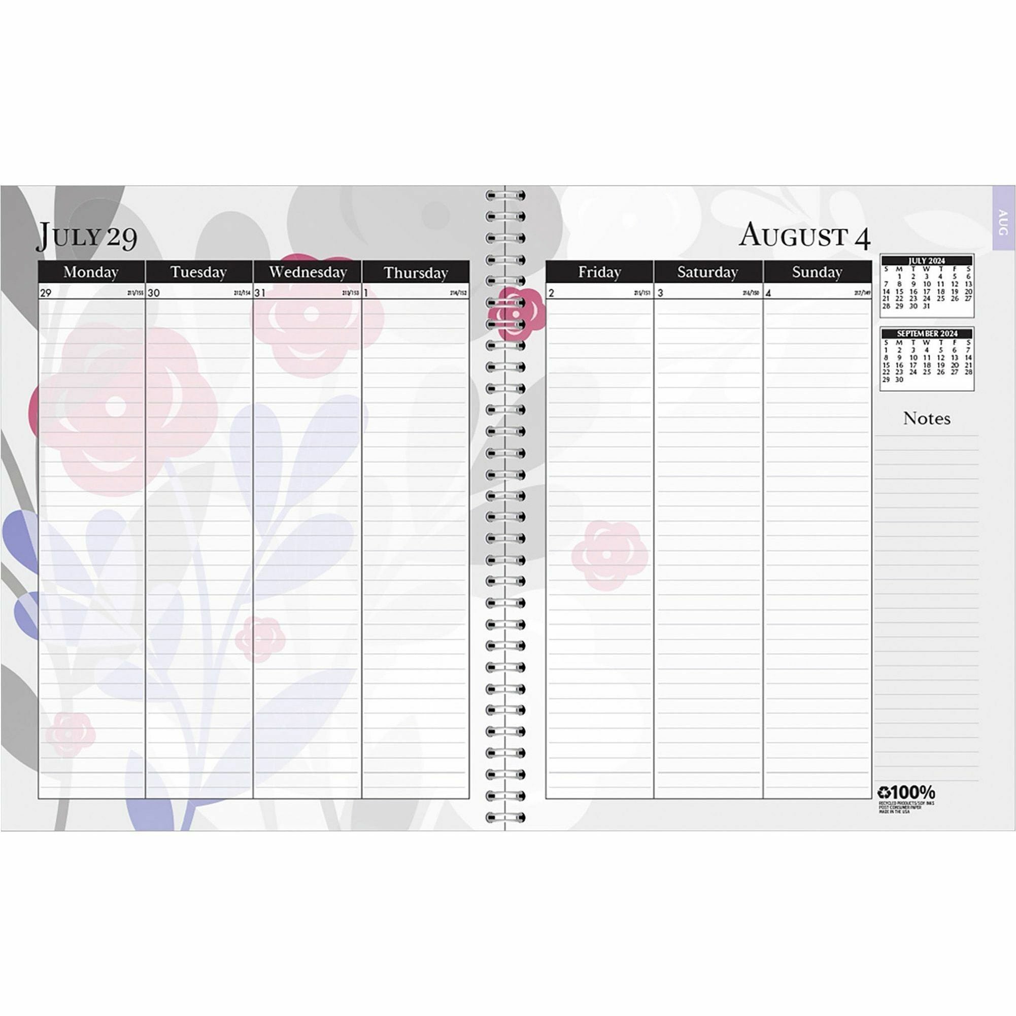 house-of-doolittle-academic-wild-flower-weekly-monthly-planner-academic-julian-dates-monthly-weekly-12-month-august-july-1-week-1-month-double-page-layout-spiral-bound-leatherette-paper-9-height-x-7-width-notes-area-ruled_hod295474 - 4