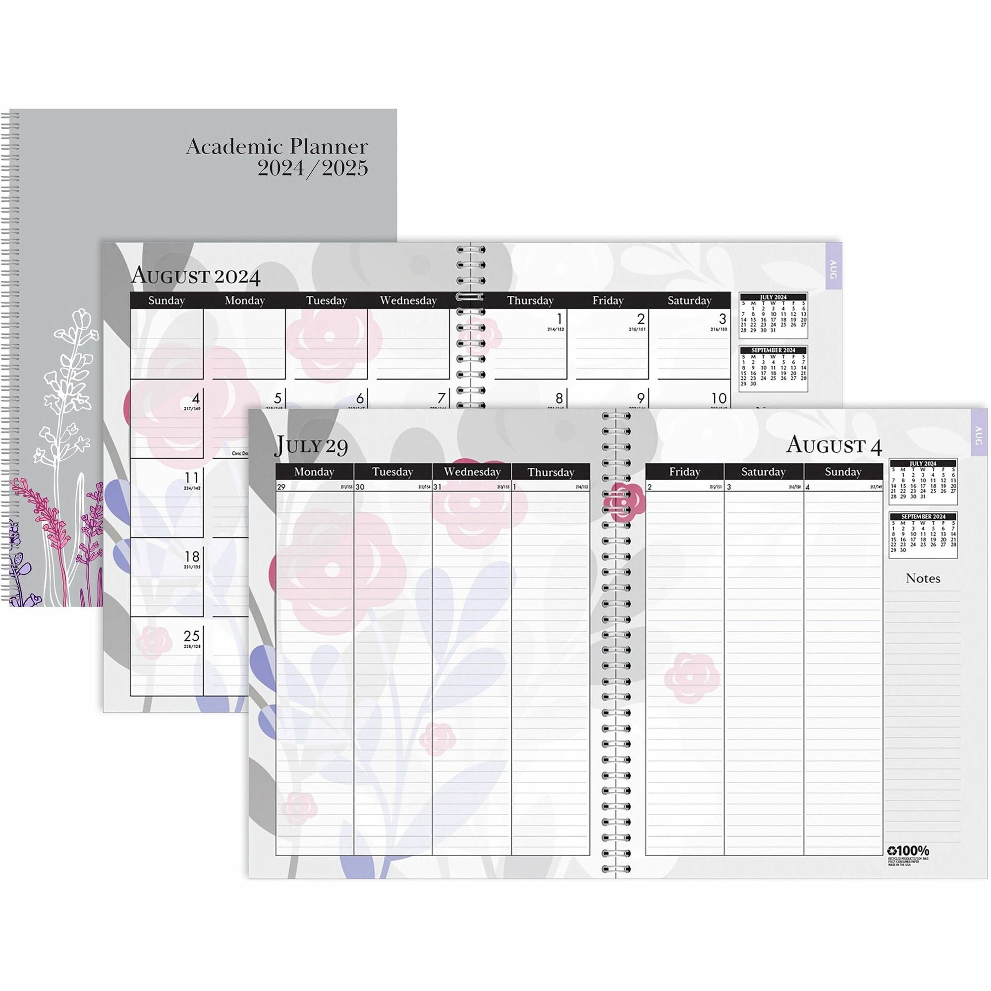 house-of-doolittle-academic-wild-flower-weekly-monthly-planner-academic-julian-dates-monthly-weekly-12-month-august-july-1-week-1-month-double-page-layout-spiral-bound-leatherette-paper-9-height-x-7-width-notes-area-ruled_hod295474 - 1