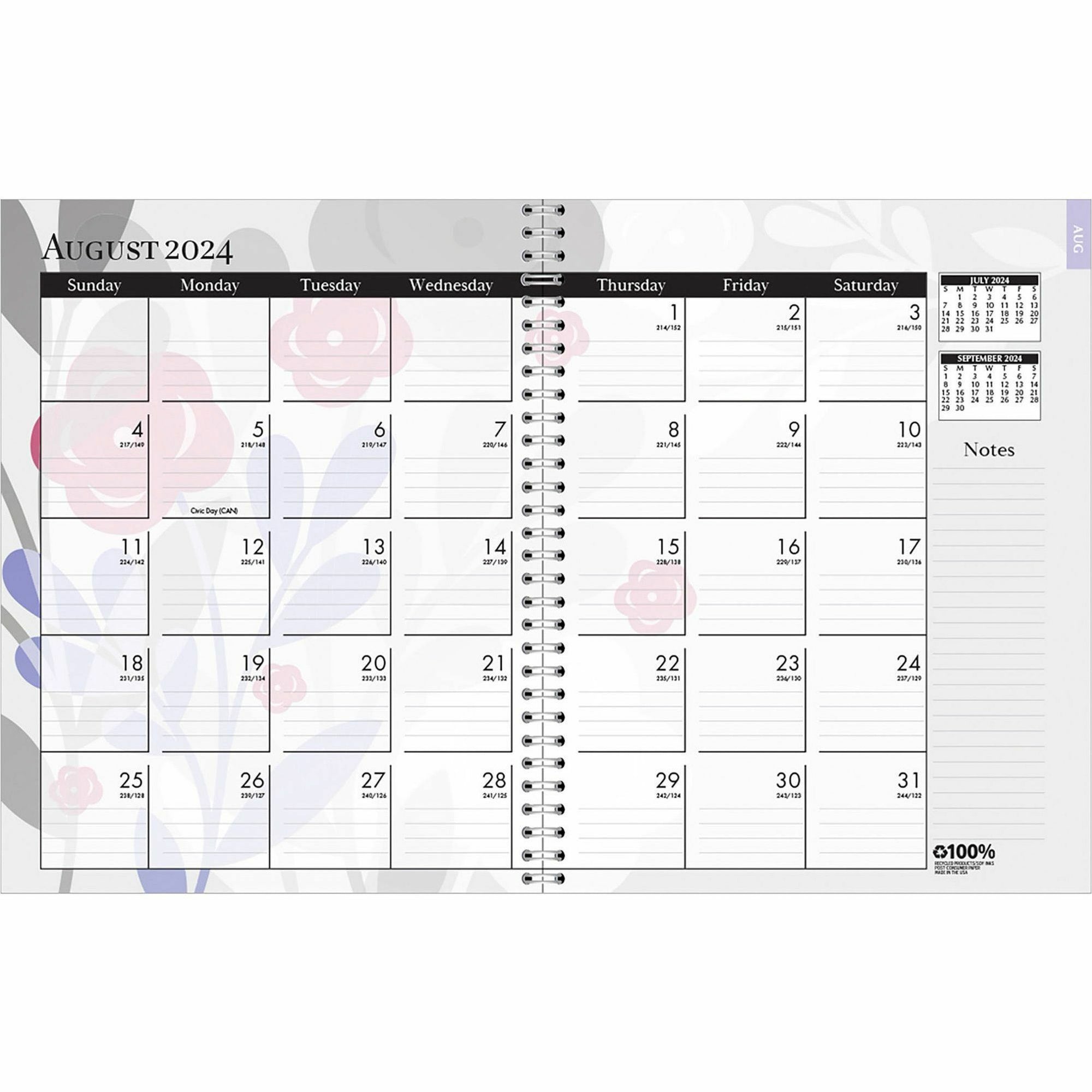 house-of-doolittle-academic-wild-flower-weekly-monthly-planner-academic-julian-dates-monthly-weekly-12-month-august-july-1-week-1-month-double-page-layout-spiral-bound-leatherette-paper-9-height-x-7-width-notes-area-ruled_hod295474 - 3