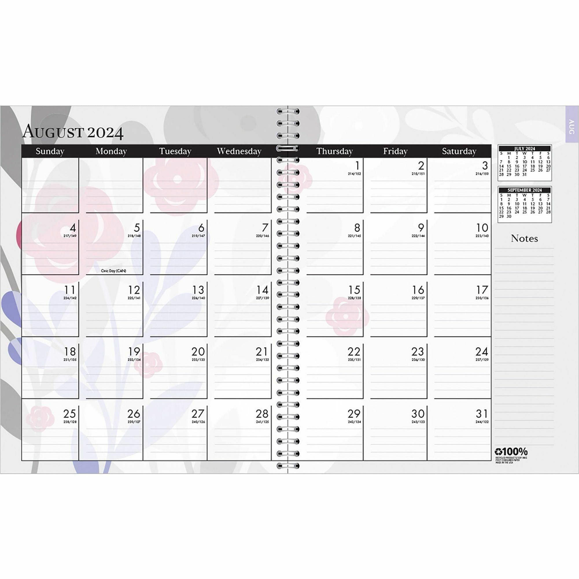 house-of-doolittle-academic-wild-flower-weekly-monthly-planner-academic-julian-dates-monthly-weekly-12-month-august-july-1-week-1-month-double-page-layout-spiral-bound-leatherette-paper-9-height-x-7-width-notes-area-ruled_hod295474 - 3