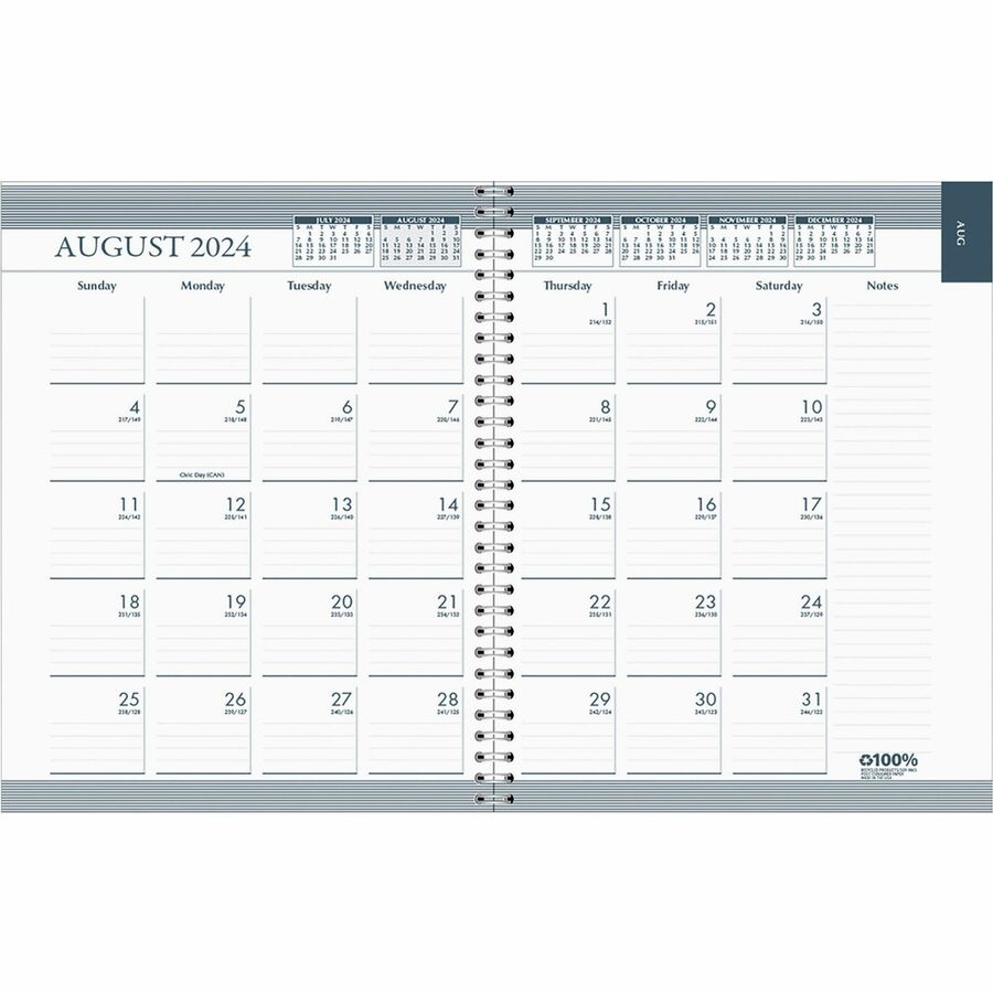 House of Doolittle Academic Weekly/Monthly Planner - Academic - Julian Dates - Monthly, Weekly - 12 Month - August 2023 - July 2024 - 1 Week, 1 Month Double Page Layout - Spiral Bound - Suede Leather, Paper - 9" Height x 7" Width - Daily Schedule, Re - 8