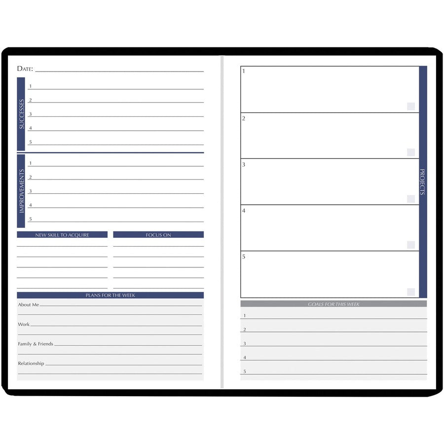 House of Doolittle Non-dated Productivity Planner - Monthly, Weekly - 12 Month - 1 Month, 1 Day, 1 Week Double Page Layout - Blue Sheet - Gray - Suede - Gray Cover - 9.3" Height x 6.3" Width - Embossed, Pocket, Daily Schedule, Task List, To-do List,