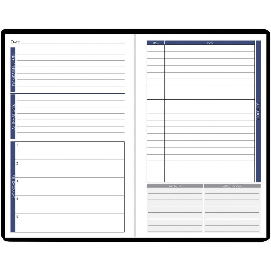 House of Doolittle Non-dated Productivity Planner - Monthly, Weekly - 12 Month - 1 Month, 1 Day, 1 Week Double Page Layout - Blue Sheet - Gray - Suede - Gray Cover - 9.3" Height x 6.3" Width - Embossed, Pocket, Daily Schedule, Task List, To-do List,