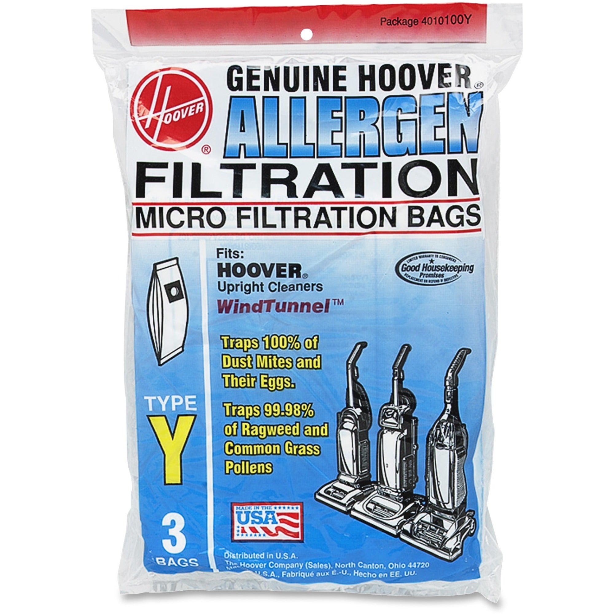 Hoover Type Y Allergen Filtration Bags - 36 / Carton - Type Y - Black