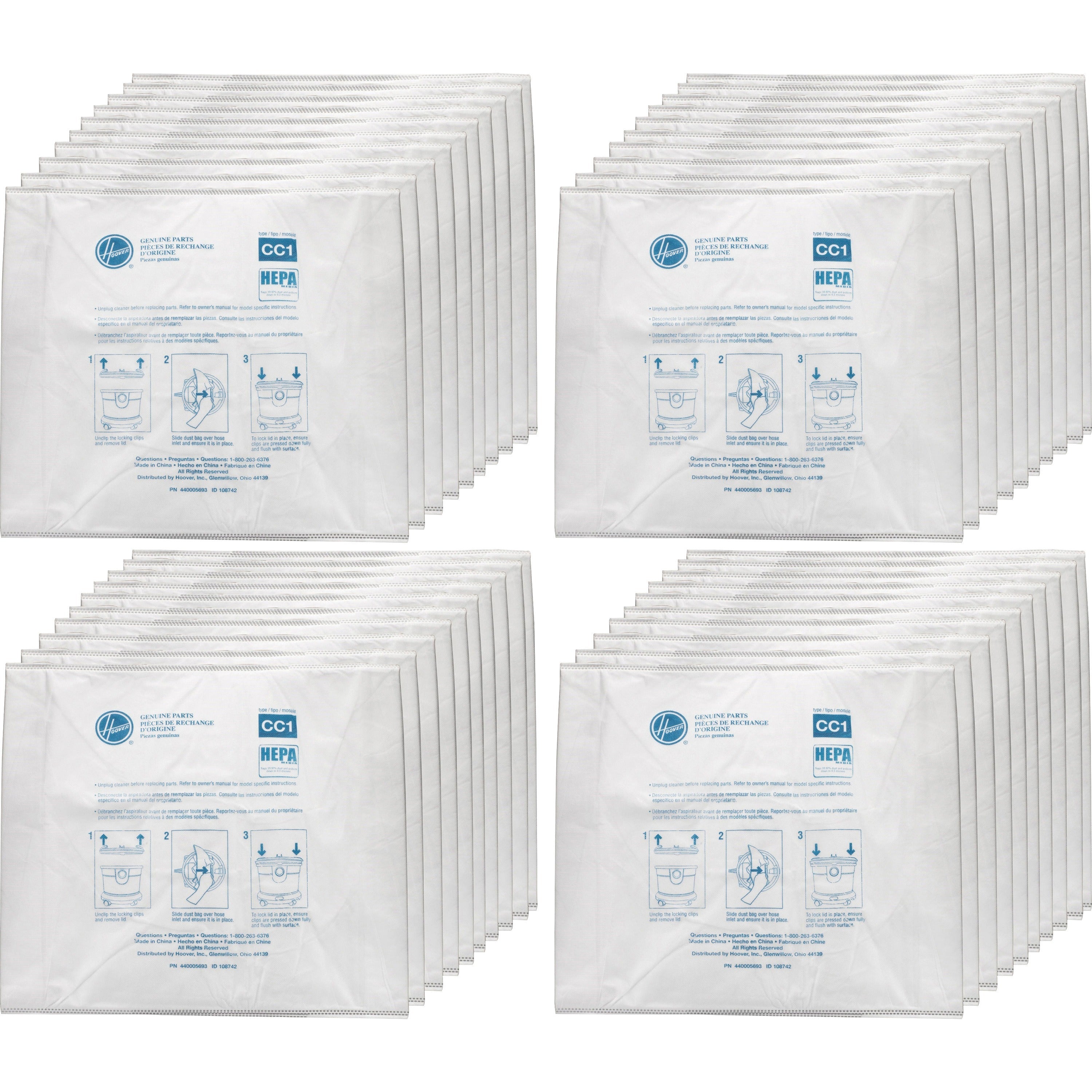 hoover-hushtone-hepa-vacuum-bags-40-carton-type-cc1-disposable-dust-proof-white_hvrah10363ct - 1