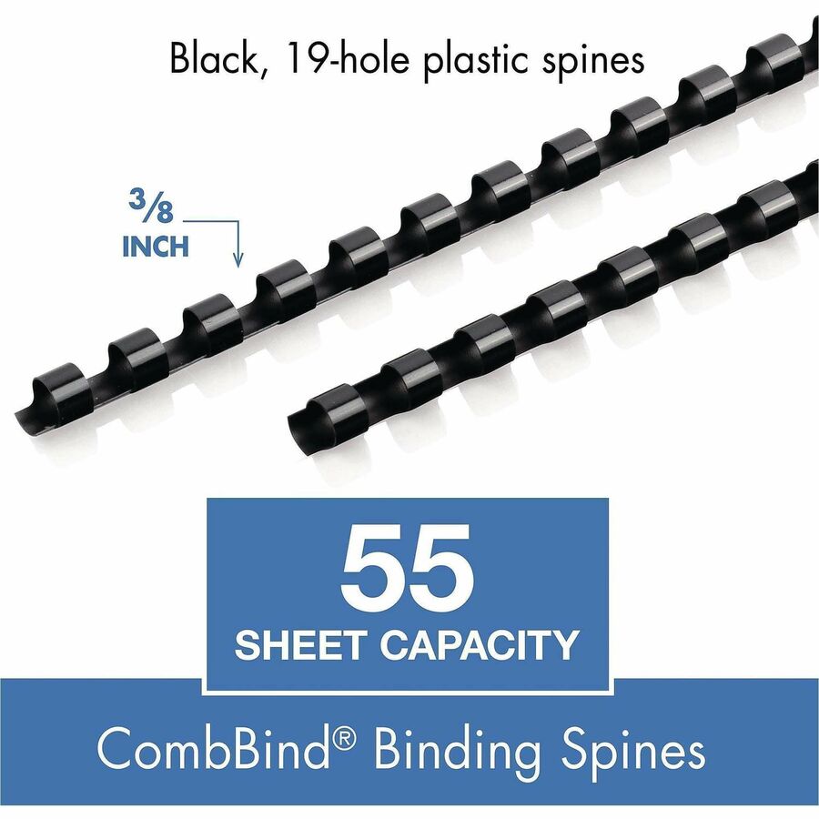 Mead CombBind Binding Spines - 0.37" Maximum Capacity - 55 x Sheet Capacity - For Letter 8 1/2" x 11" Sheet - Plastic - 125 / Box
