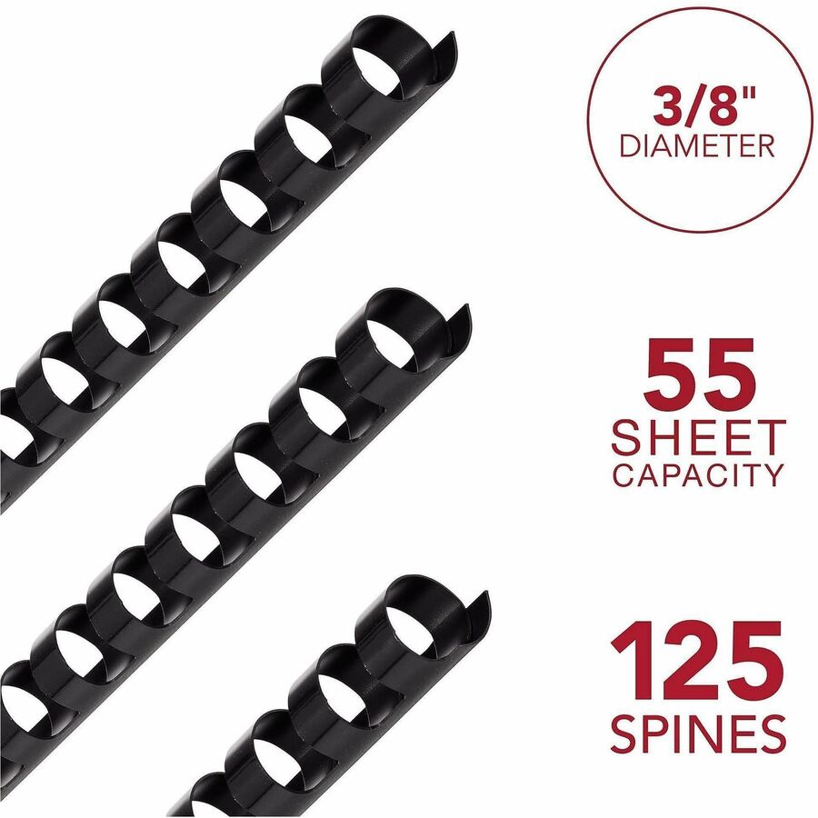 Mead CombBind Binding Spines - 0.37" Maximum Capacity - 55 x Sheet Capacity - For Letter 8 1/2" x 11" Sheet - Plastic - 125 / Box