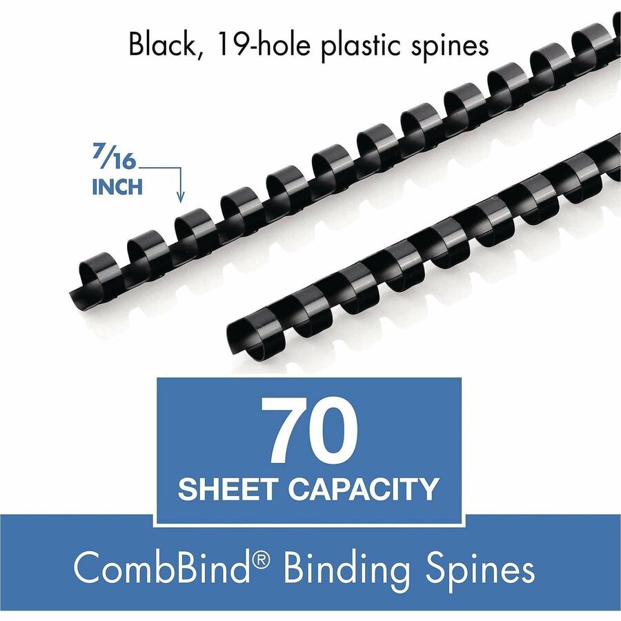 Mead CombBind Binding Spines - 0.43" Maximum Capacity - 70 x Sheet Capacity - For Letter 8 1/2" x 11" Sheet - Plastic - 125 / Box