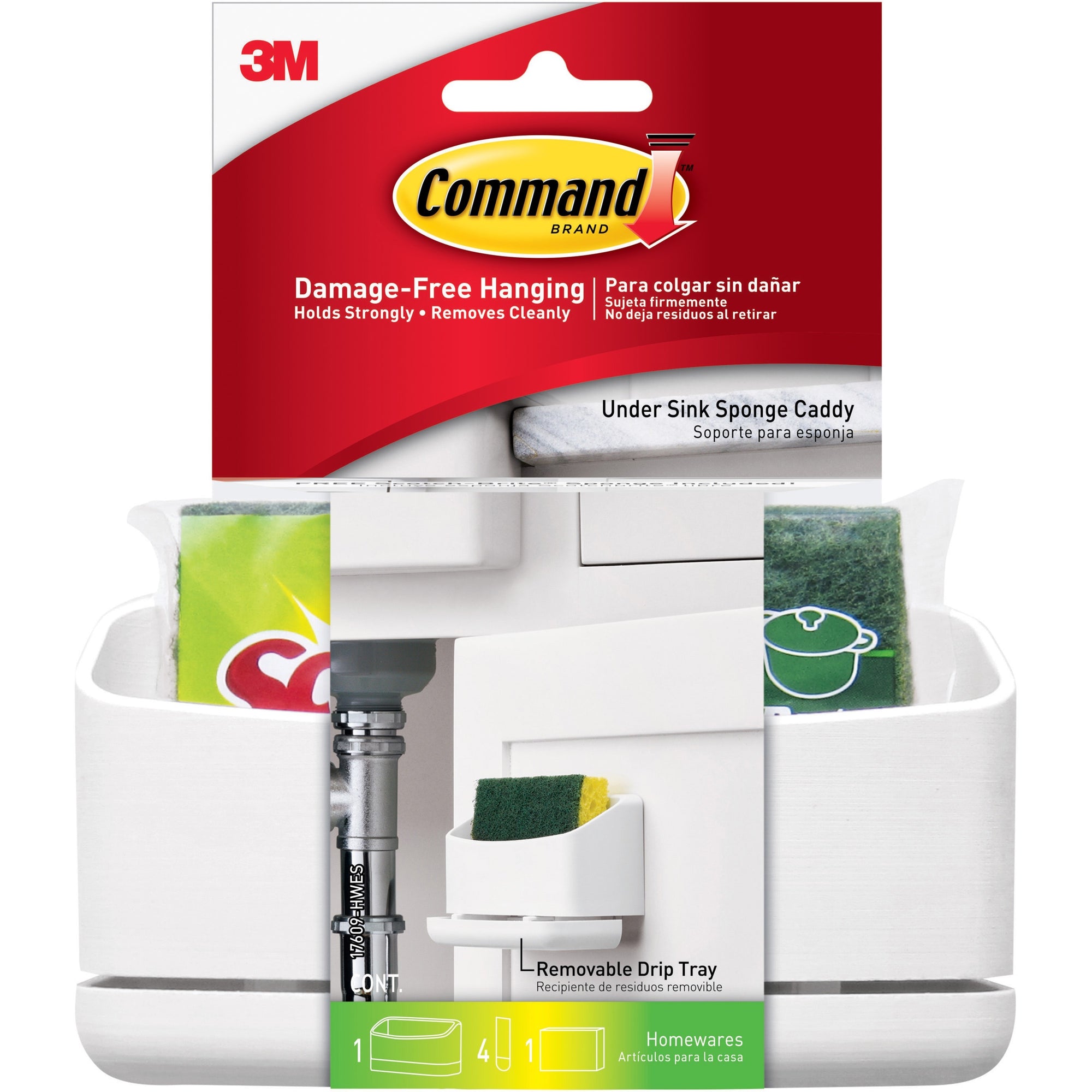 Command Under Sink Sponge Caddy - 9.4" Height x 12" Width x 7.8" Depth - White - 12 / Carton