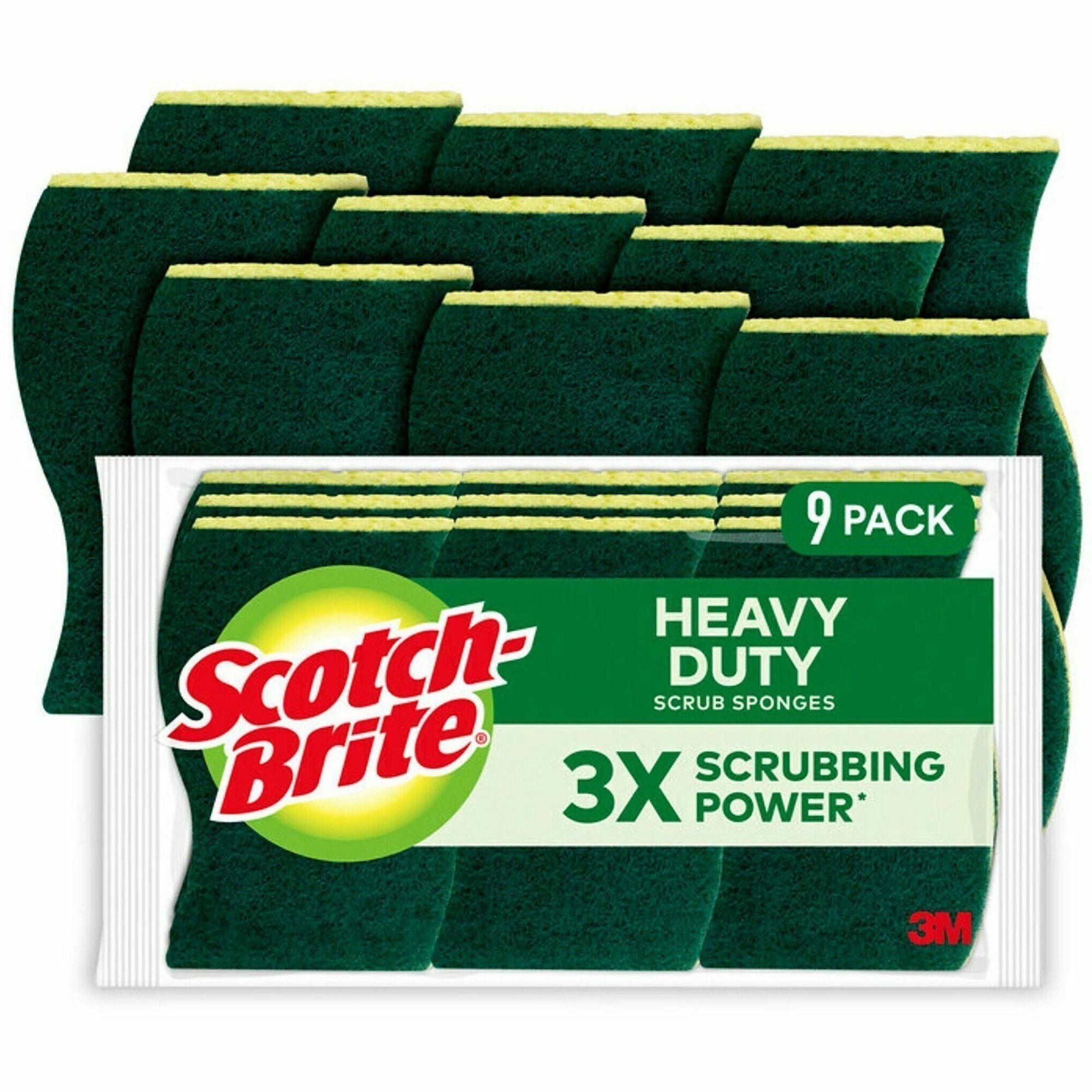 Scotch-Brite Heavy-Duty Scrub Sponges - 2.8" Height x 4.5" Width - 45/Carton - Yellow, Green