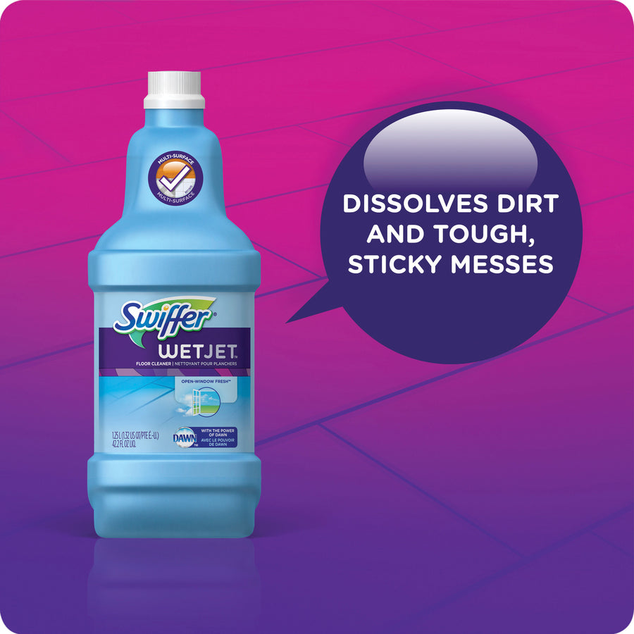 Swiffer WetJet Floor Cleaner - 42.2 fl oz (1.3 quart) - Open-Window Fresh Scent - 4 / Carton - Quick Drying, Haze-free, Streak-free - Clear