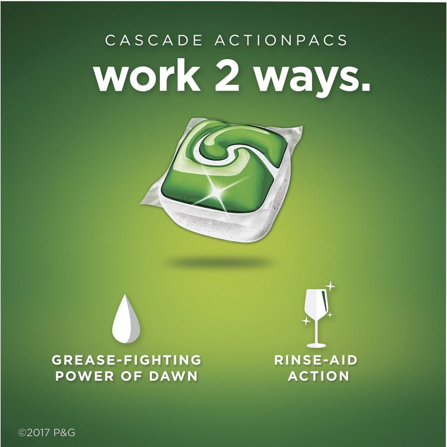 Cascade ActionPacs Original Dish Detergent - For Dishwasher - Fresh Scent - 125 / Carton - No-mess, Easy to Use, Phosphate-free - White, Green